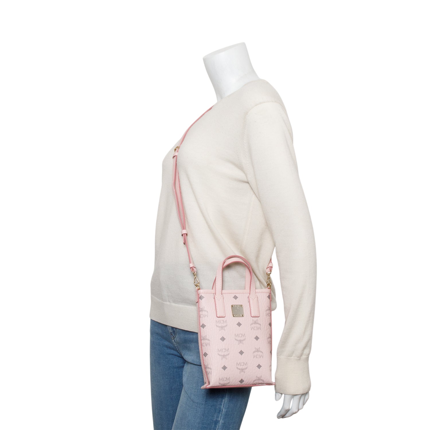 MCM Pink Visetos Canvas Nappa Leather Mini Aren Crossbody Bag w/ Strap
