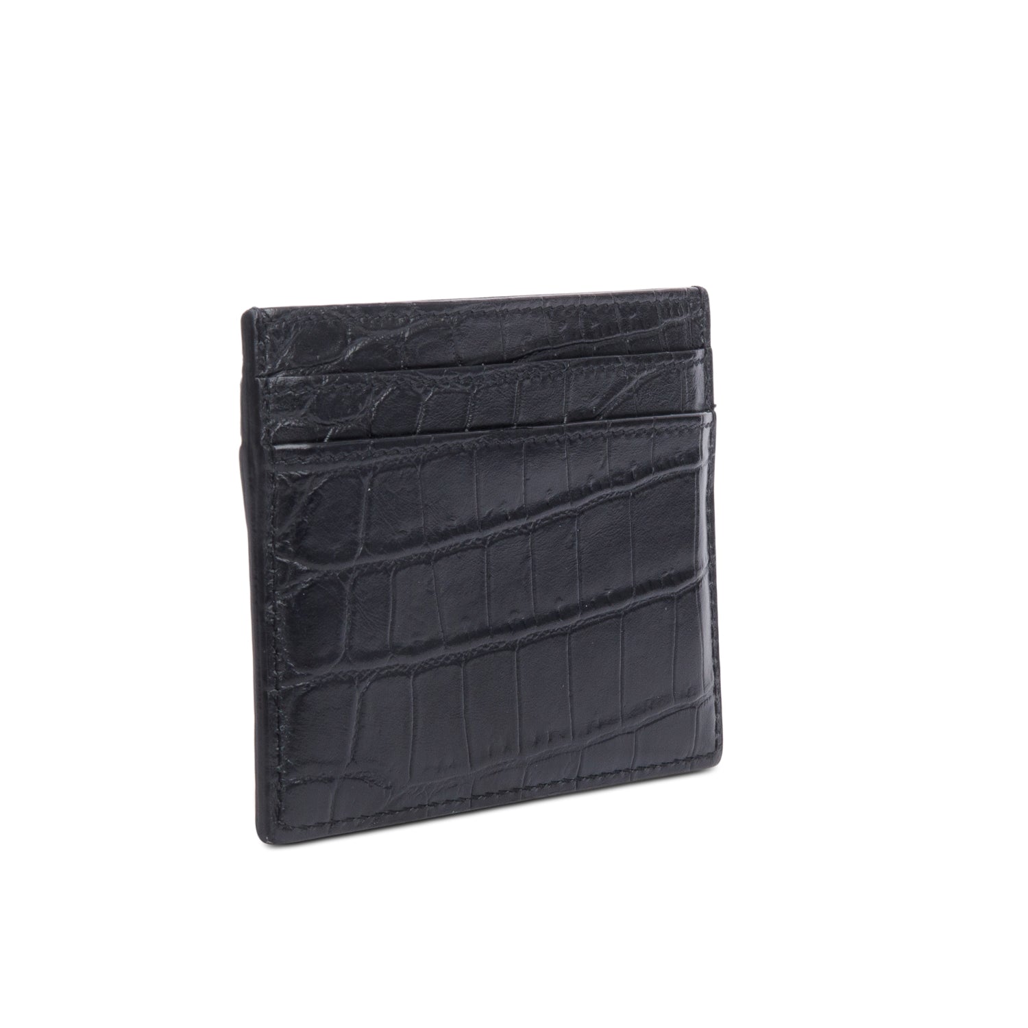 Saint Laurent Black Crocodile Embossed Leather Paris Card Case w/ Box