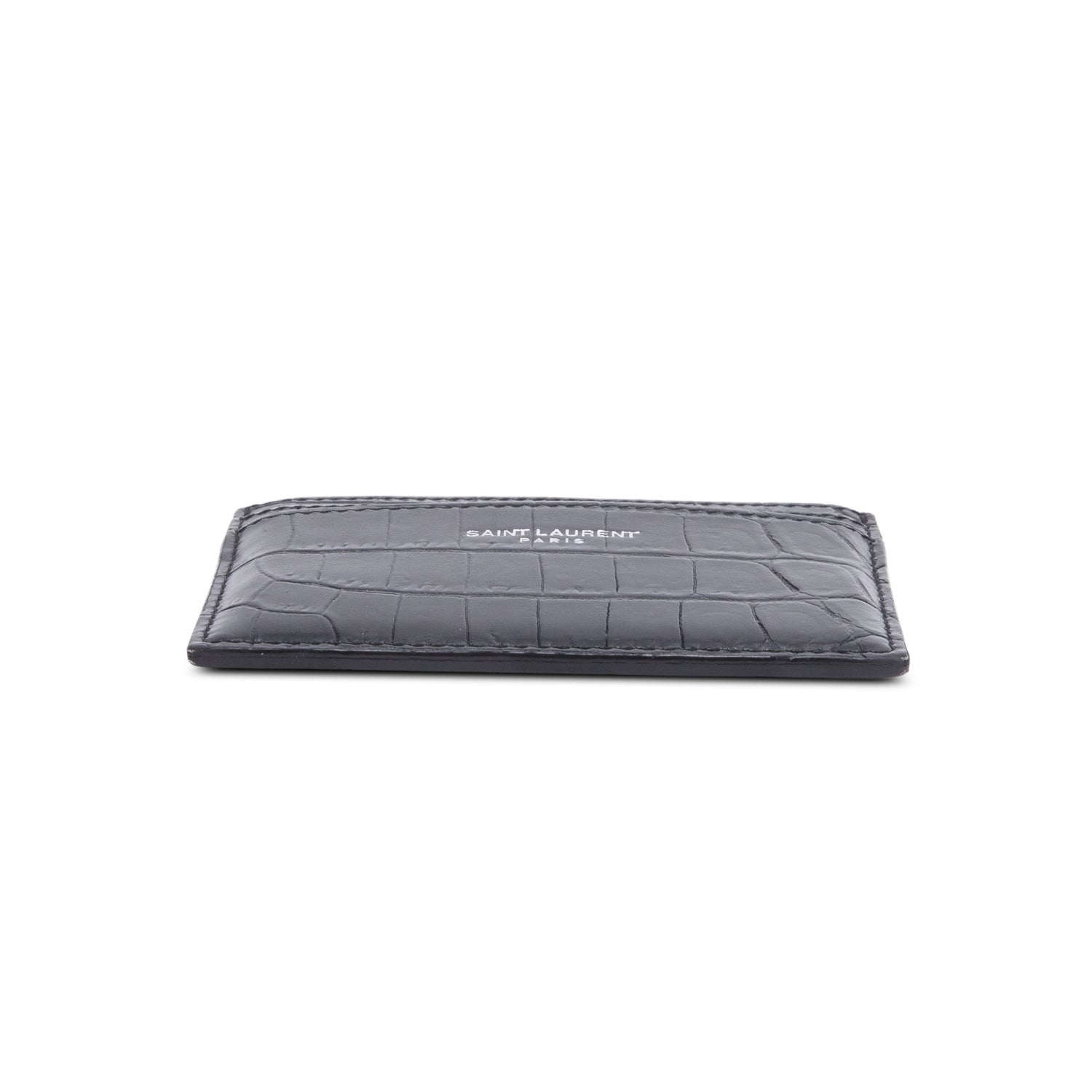 Saint Laurent Black Crocodile Embossed Leather Paris Card Case w/ Box