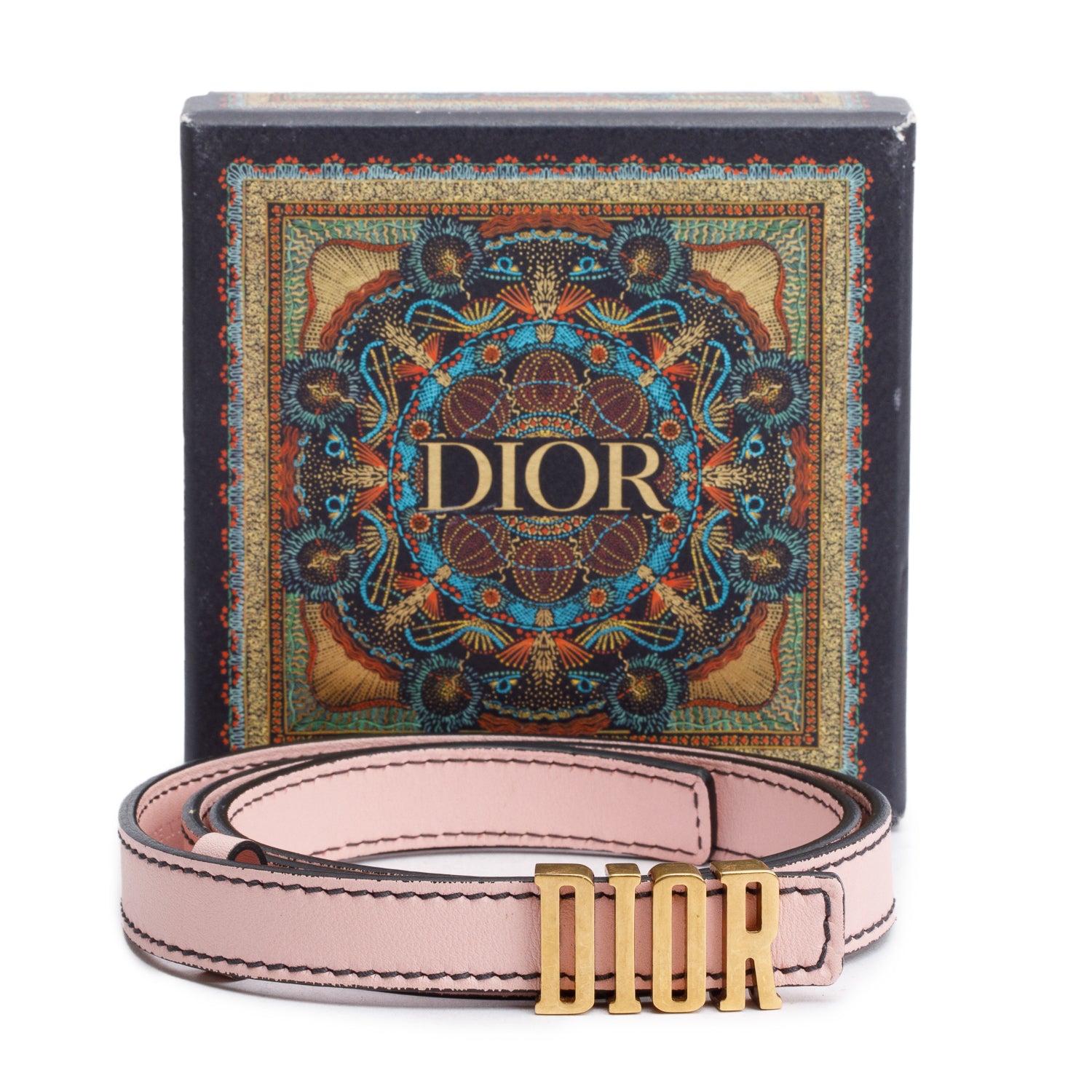 Christian Dior Baby Pink Calfskin D Fence Belt Size 80 w/ Box