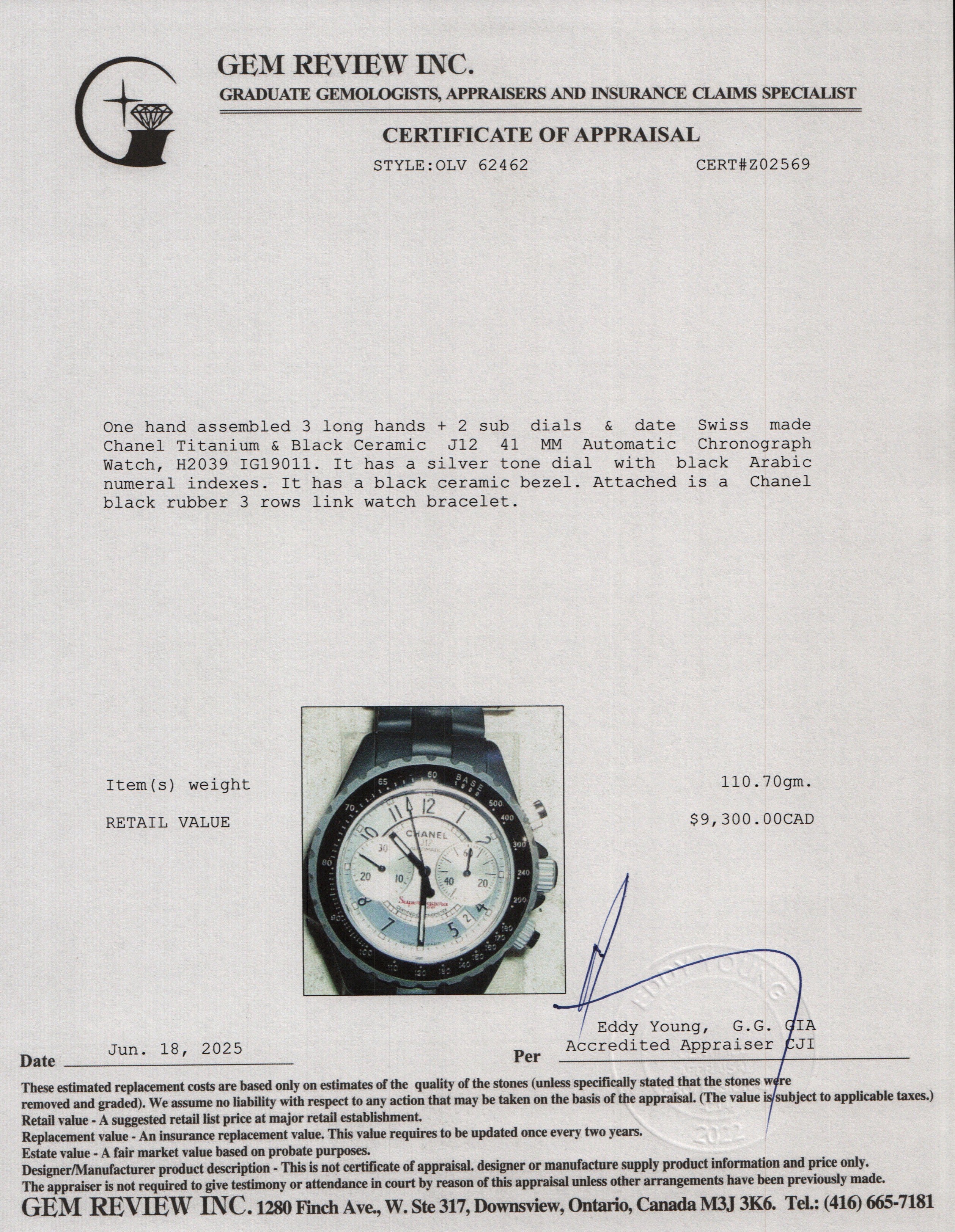 Chanel Titanium & Black Ceramic J12 41 MM Automatic Chronograph Watch w/ Box & Papers