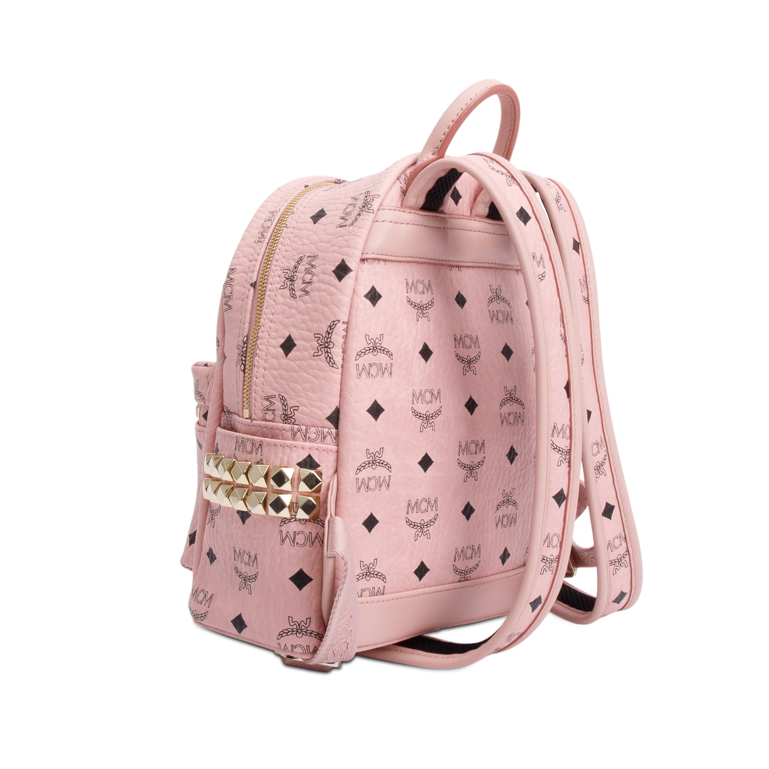MCM Pink Visetos Side Studs Mini Stark Backpack