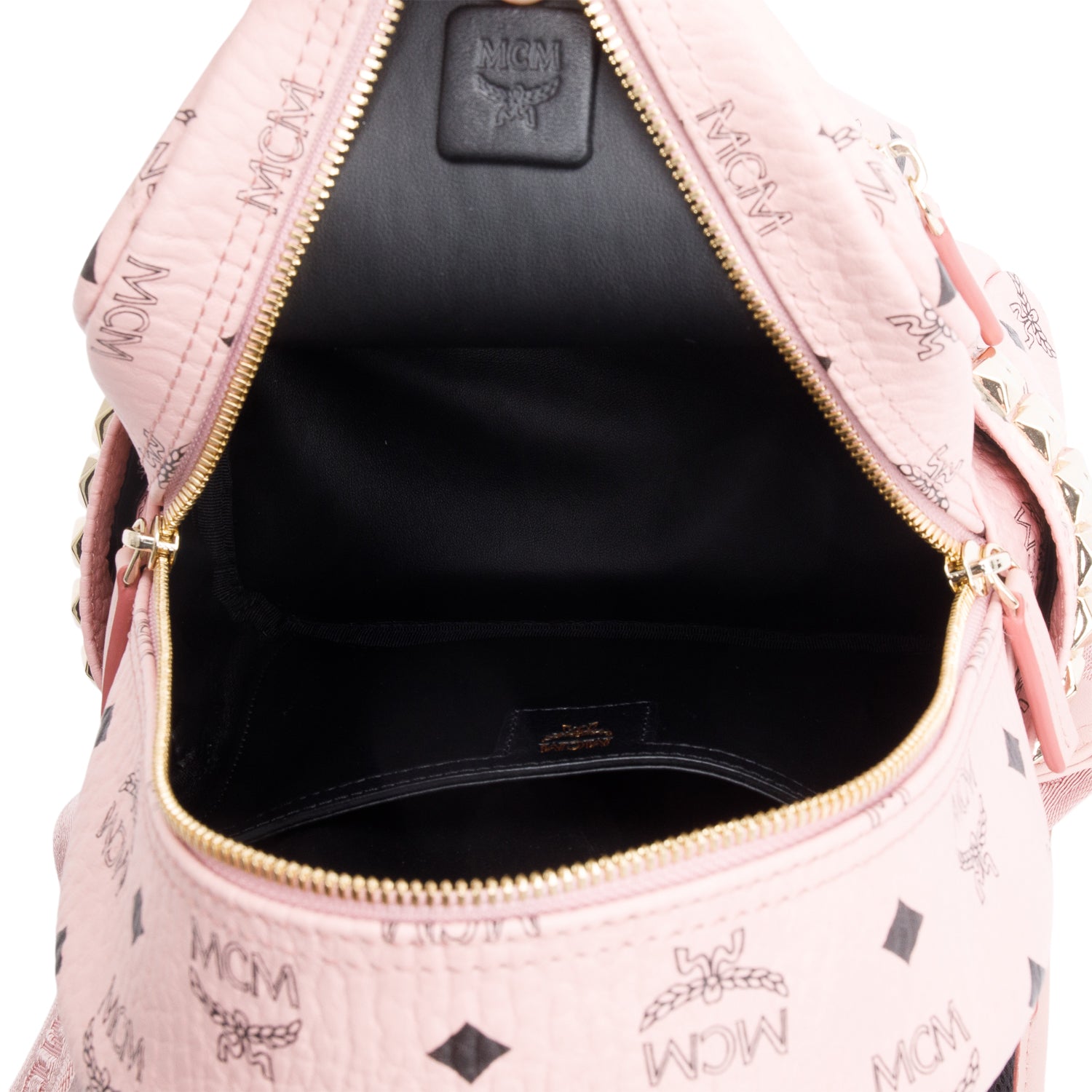 MCM Pink Visetos Side Studs Mini Stark Backpack