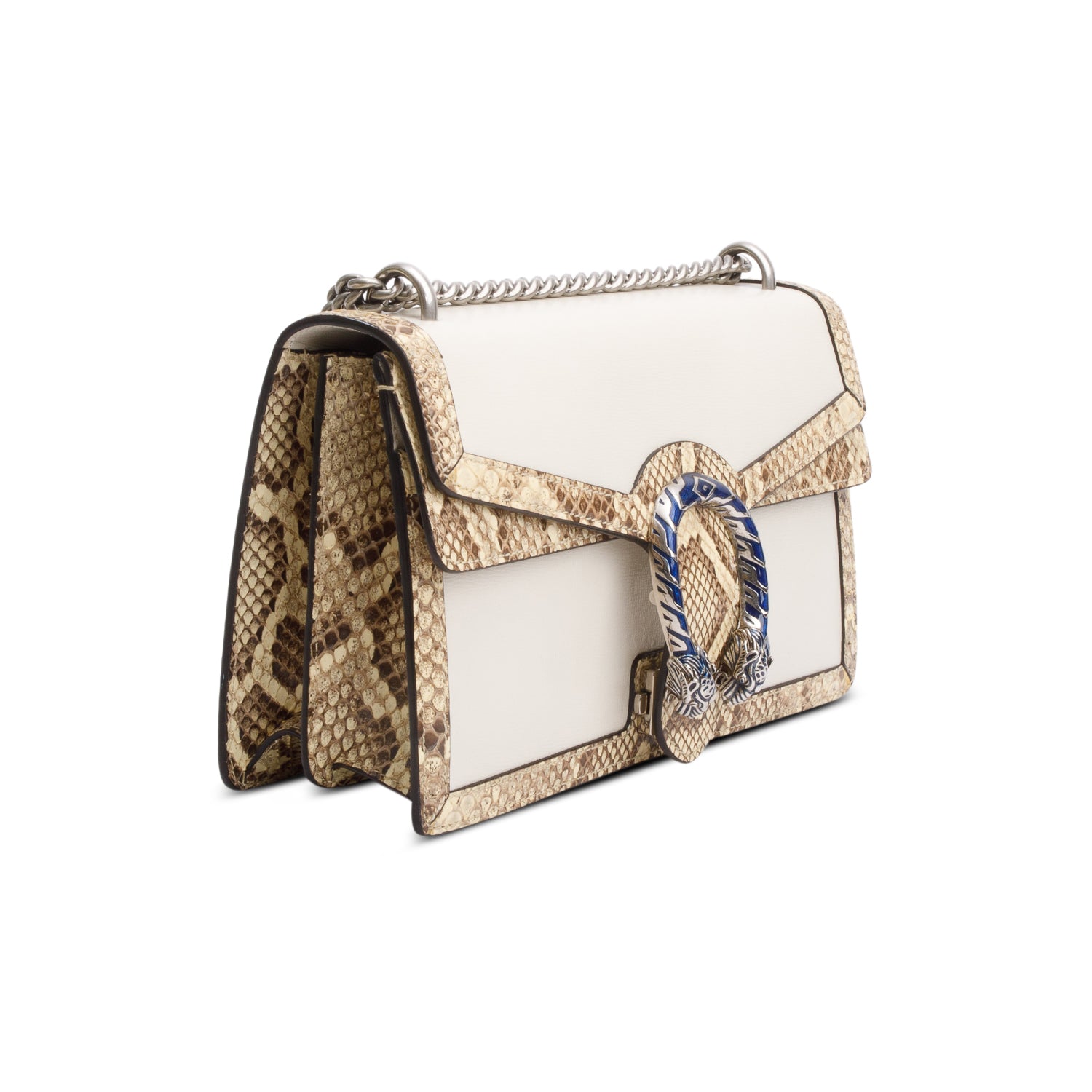 Gucci White Calfskin Leather Python Trim Small Dionysus Shoulder Bag w/ Box