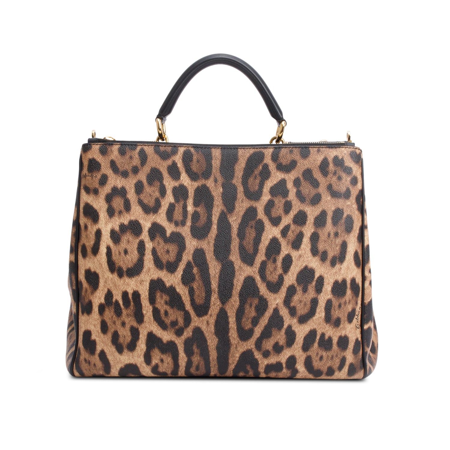 Dolce & Gabbana Leopard Print Leather Large Miss Sicily Double Zip Bag w/ Strap & Authenticity Card