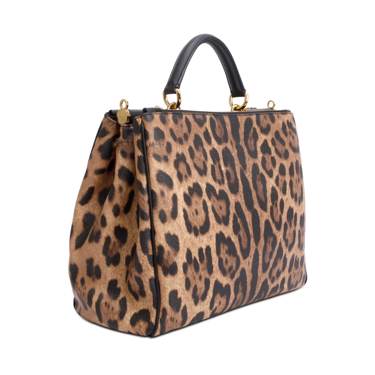 Dolce & Gabbana Leopard Print Leather Large Miss Sicily Double Zip Bag w/ Strap & Authenticity Card