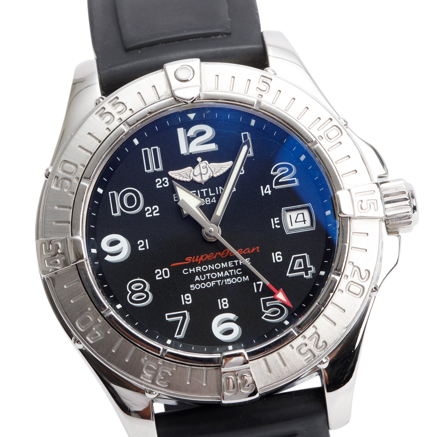 Breitling Stainless Steel Superocean 42 MM Automatic Watch Black Dial A17360