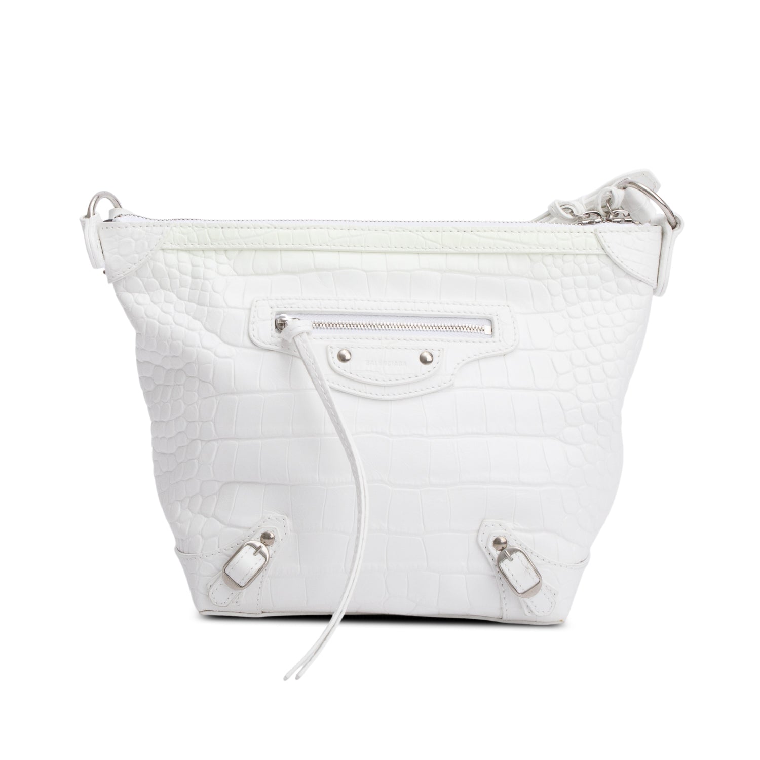 Balenciaga White Crocodile Embossed Leather XS Neo Classic Hobo Bag