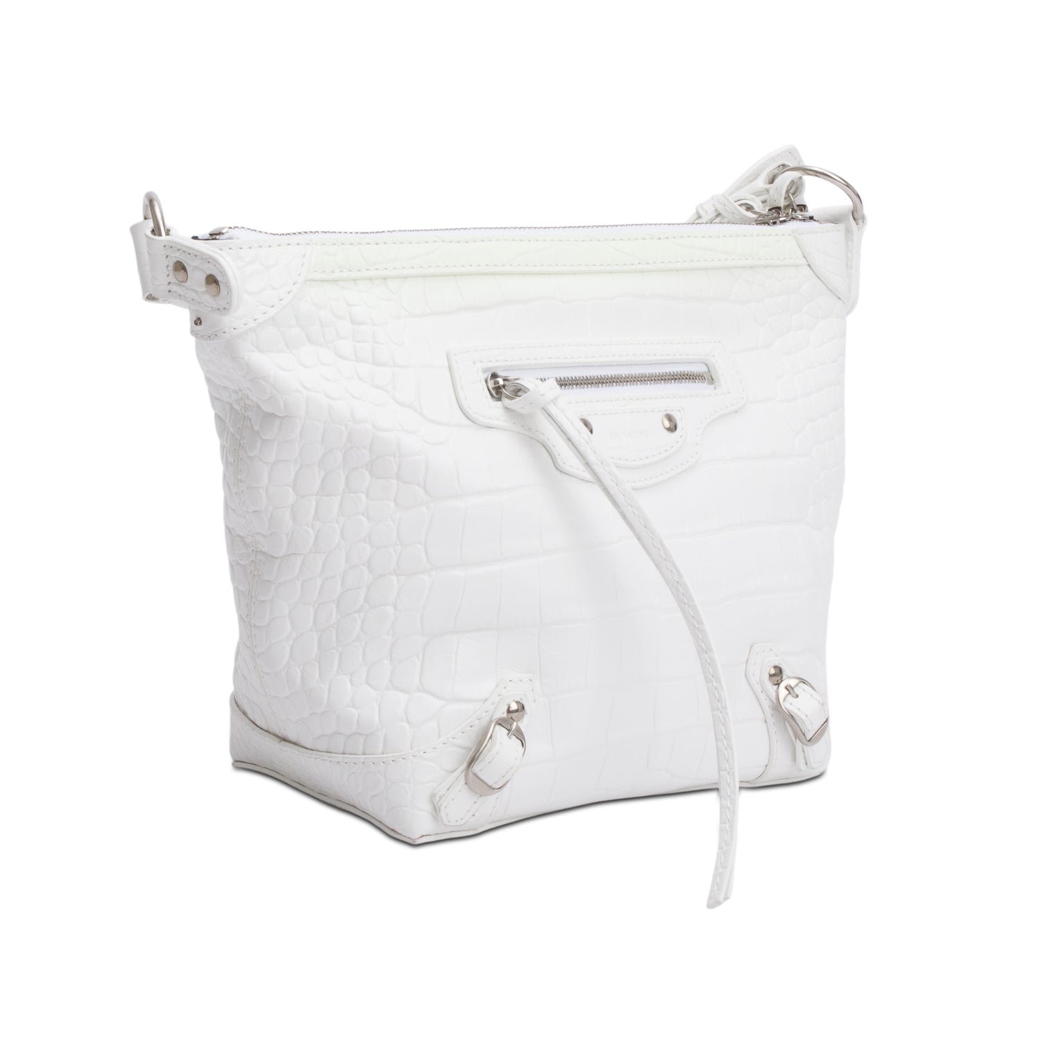 Balenciaga White Crocodile Embossed Leather XS Neo Classic Hobo Bag