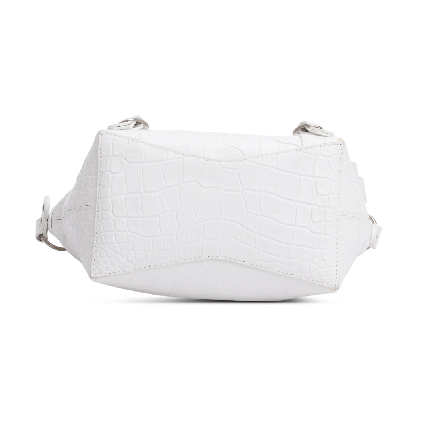 Balenciaga White Crocodile Embossed Leather XS Neo Classic Hobo Bag