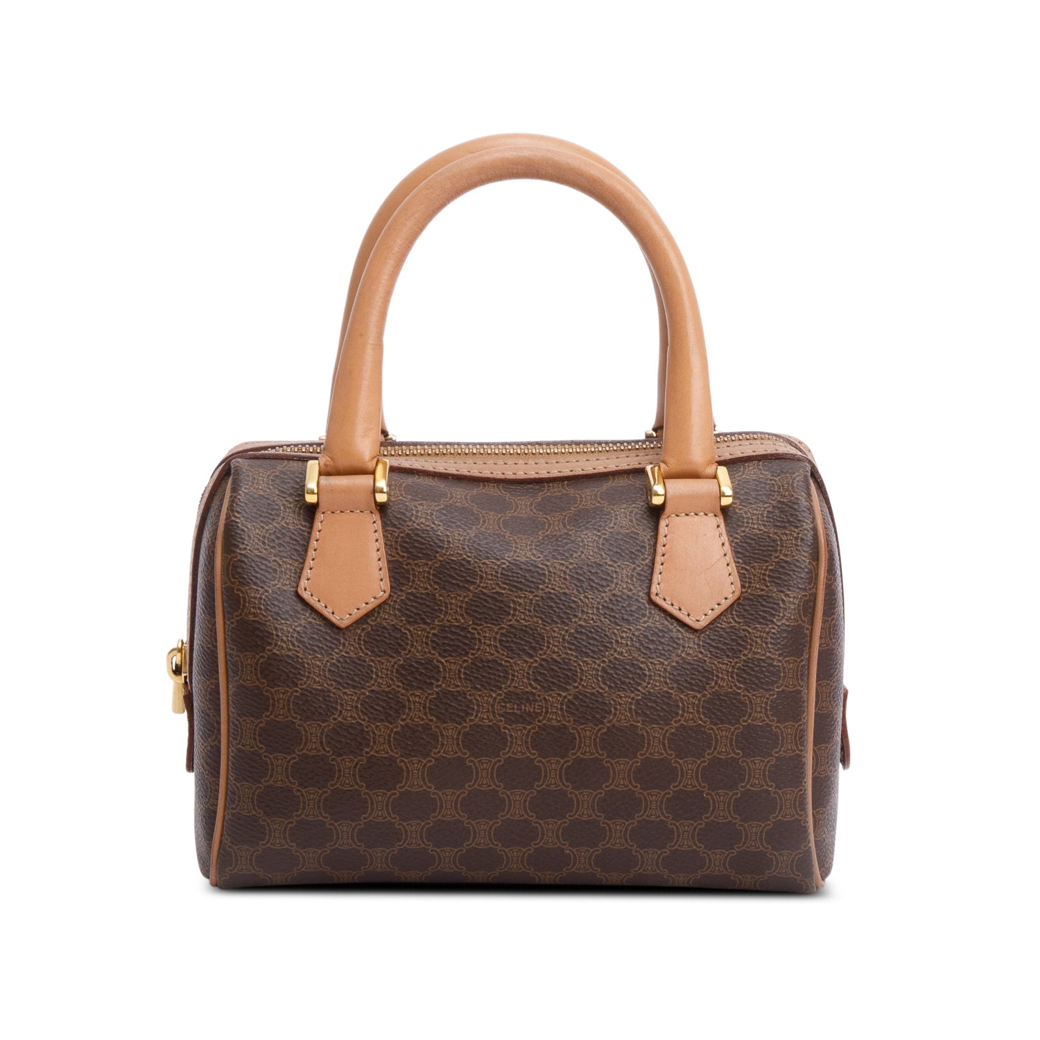 Celine Brown Triomphe Canvas Small Boston Bag w/ Strap