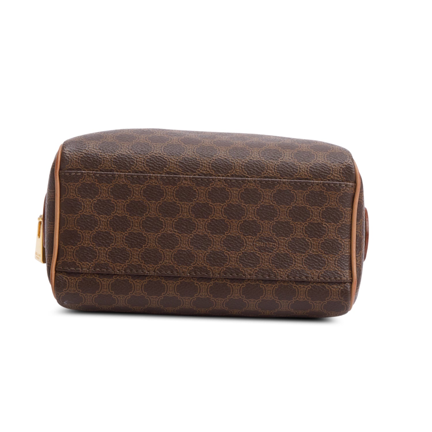 Celine Brown Triomphe Canvas Small Boston Bag w/ Strap