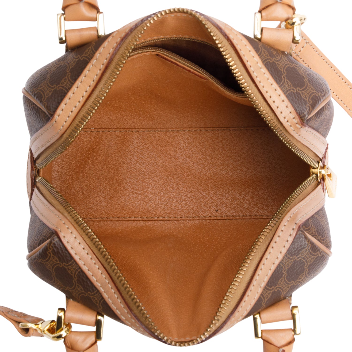 Celine Brown Triomphe Canvas Small Boston Bag w/ Strap