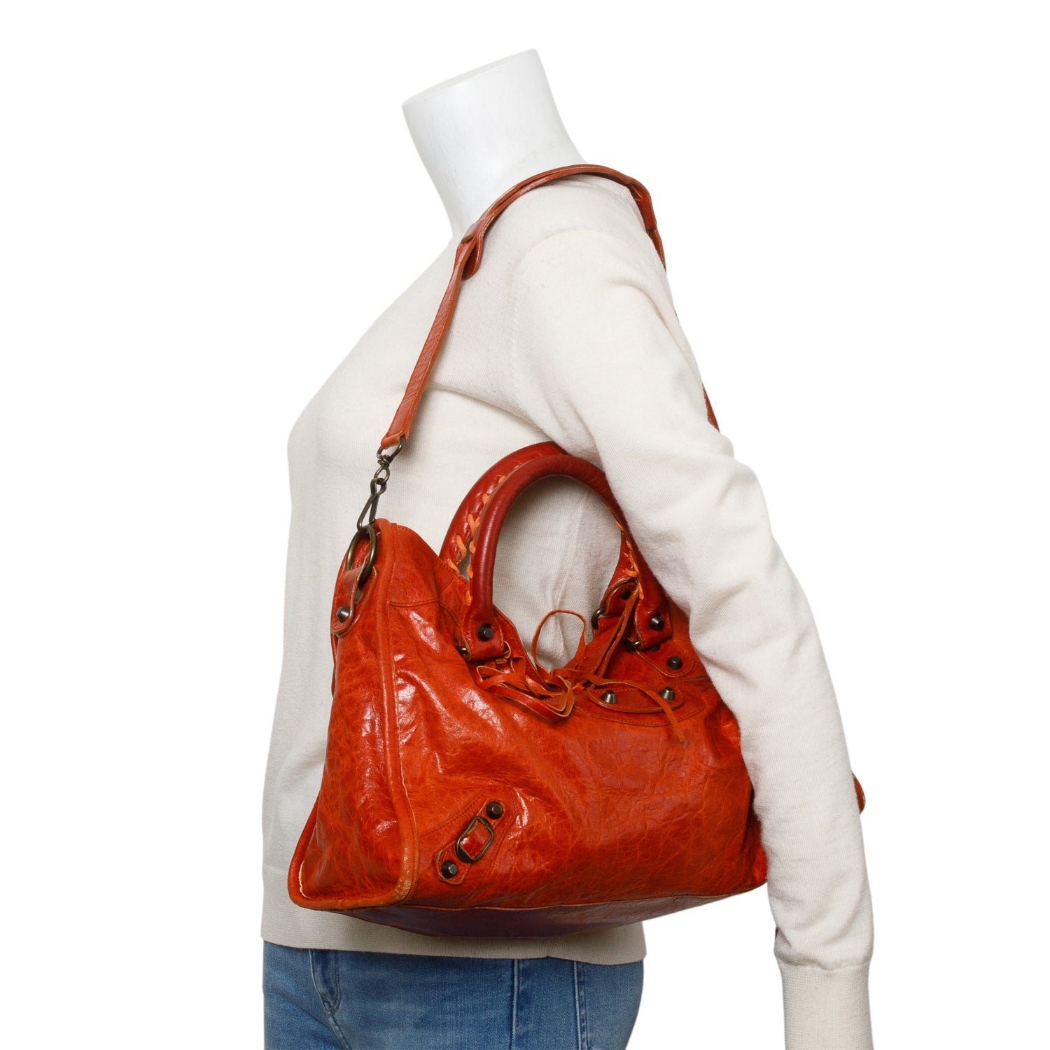 Balenciaga Orange Arena Lambskin Leather Le City Medium Bag