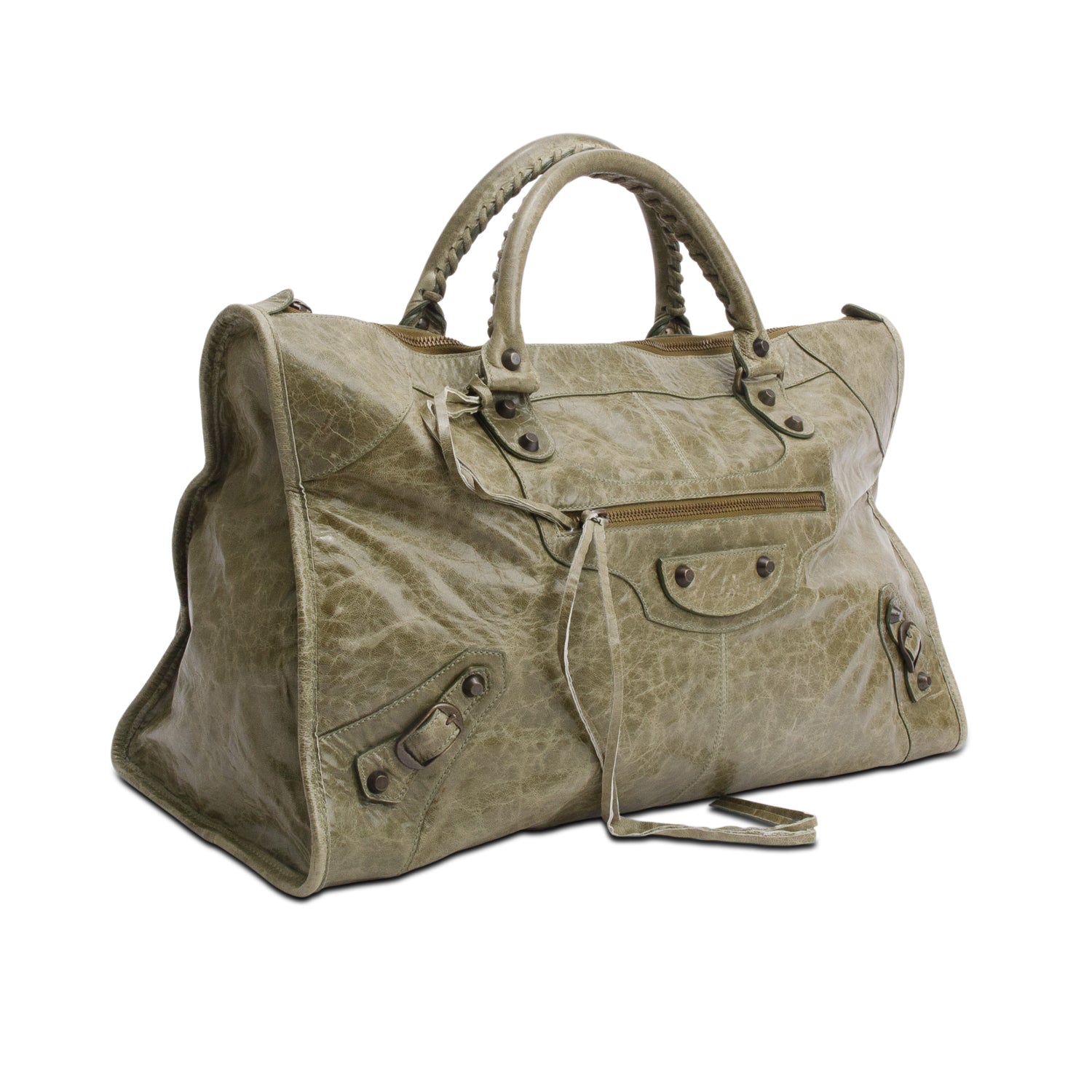 Balenciaga Green Arena Lambskin Leather Large Motorcycle Work Bag