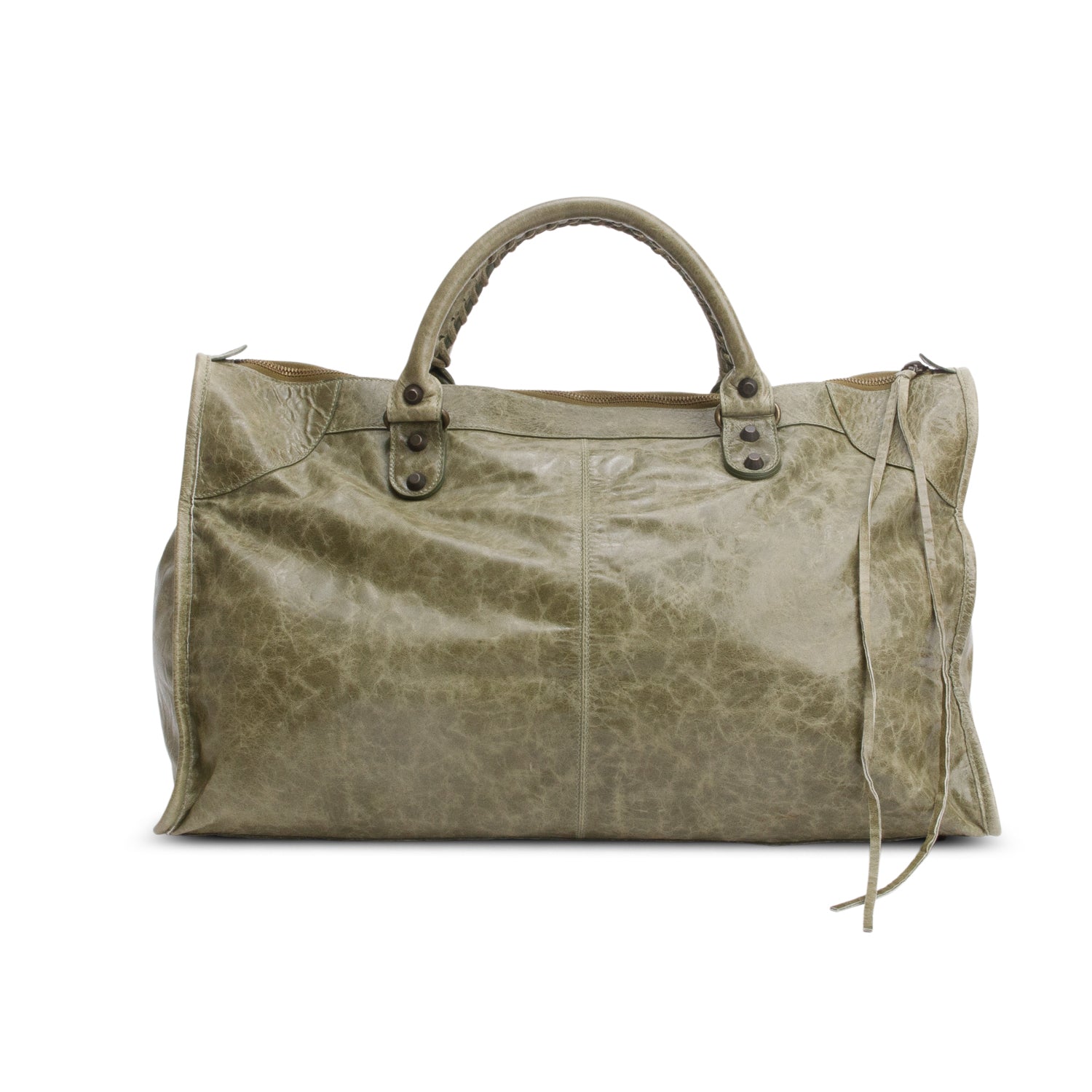 Balenciaga Green Arena Lambskin Leather Large Motorcycle Work Bag