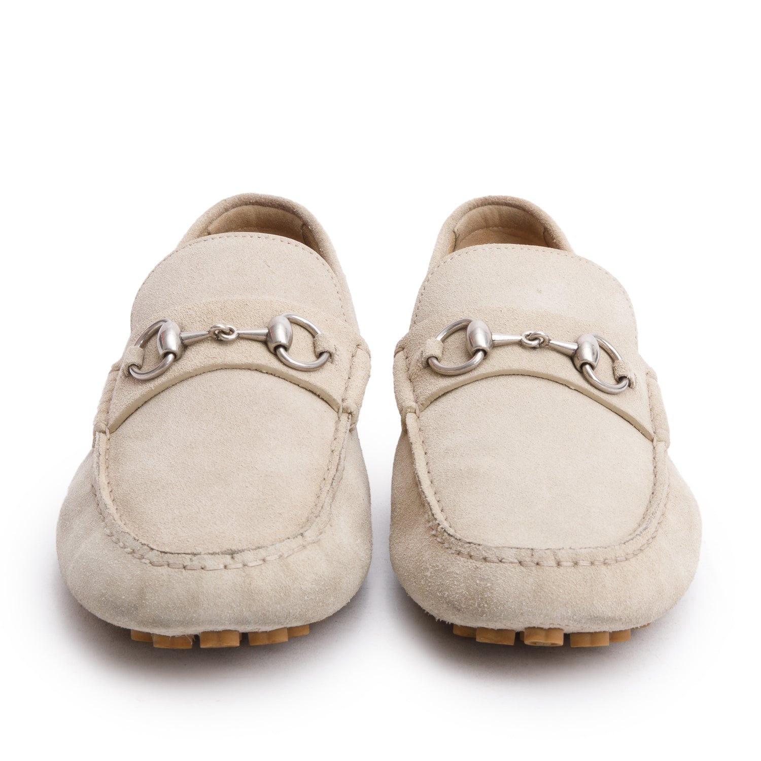 Gucci Grey Suede Horsebit Accent Driver Loafers, Men's Size 9 w/ Box