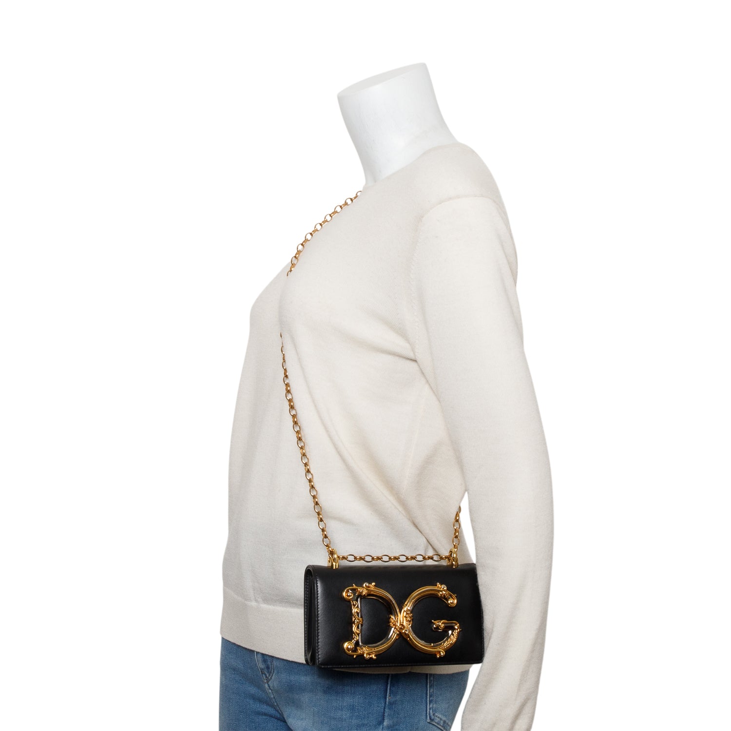 Dolce & Gabbana Black Calfskin Leather DG Girls Phone Crossbody Bag