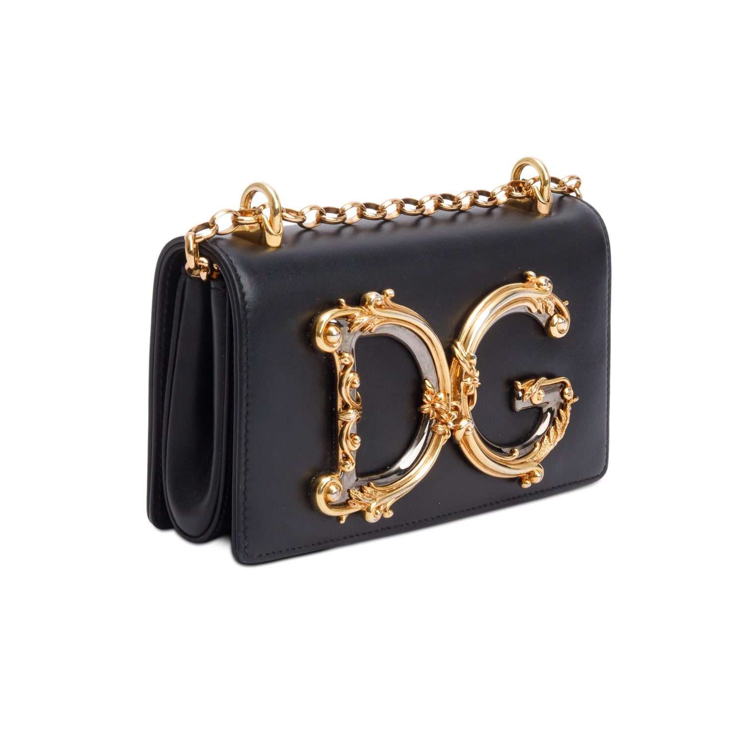 Dolce & Gabbana Black Calfskin Leather DG Girls Phone Crossbody Bag