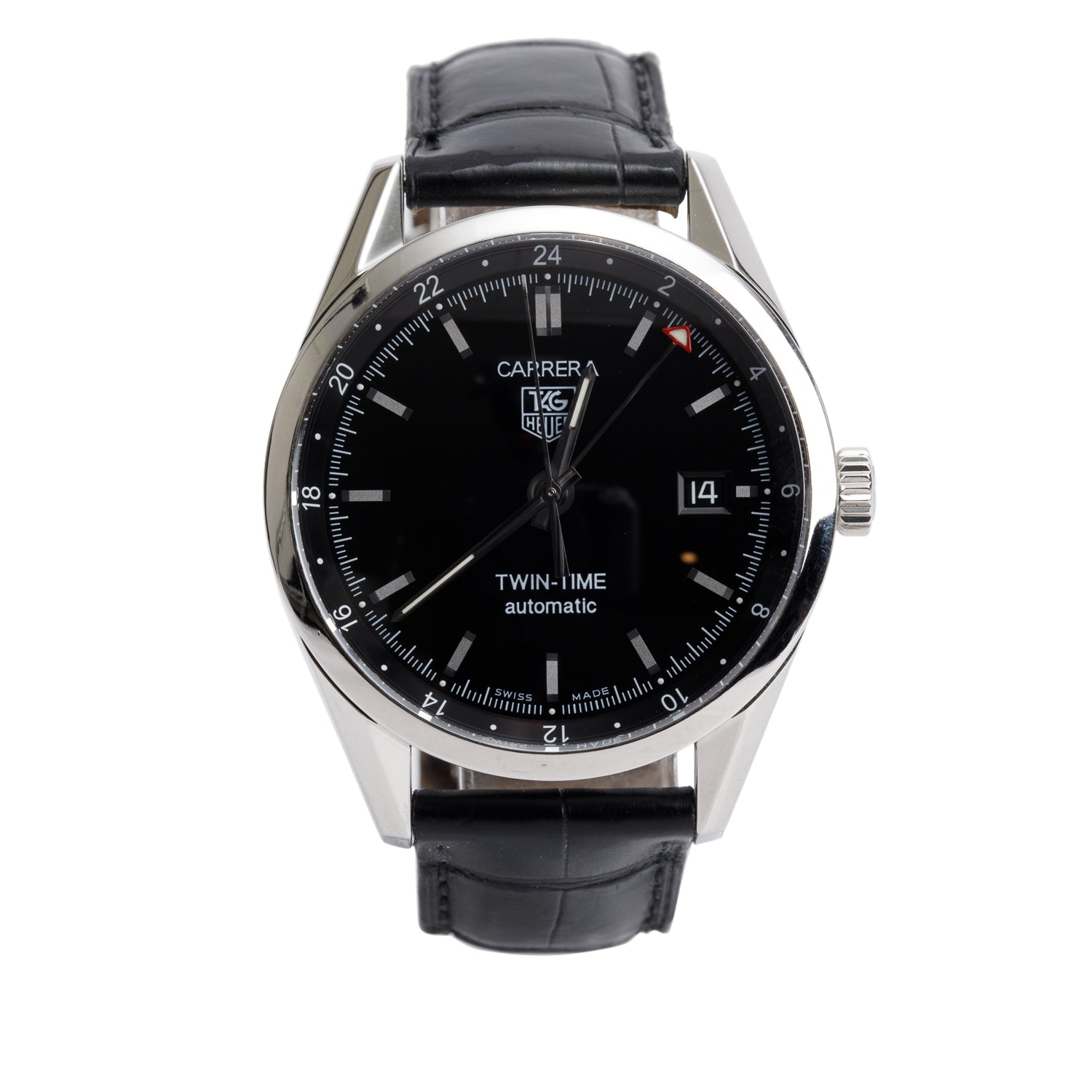 Tag Heuer Stainless Steel Carrera Twin-Time 39 MM Automatic Watch WV2115-0 w/ Box