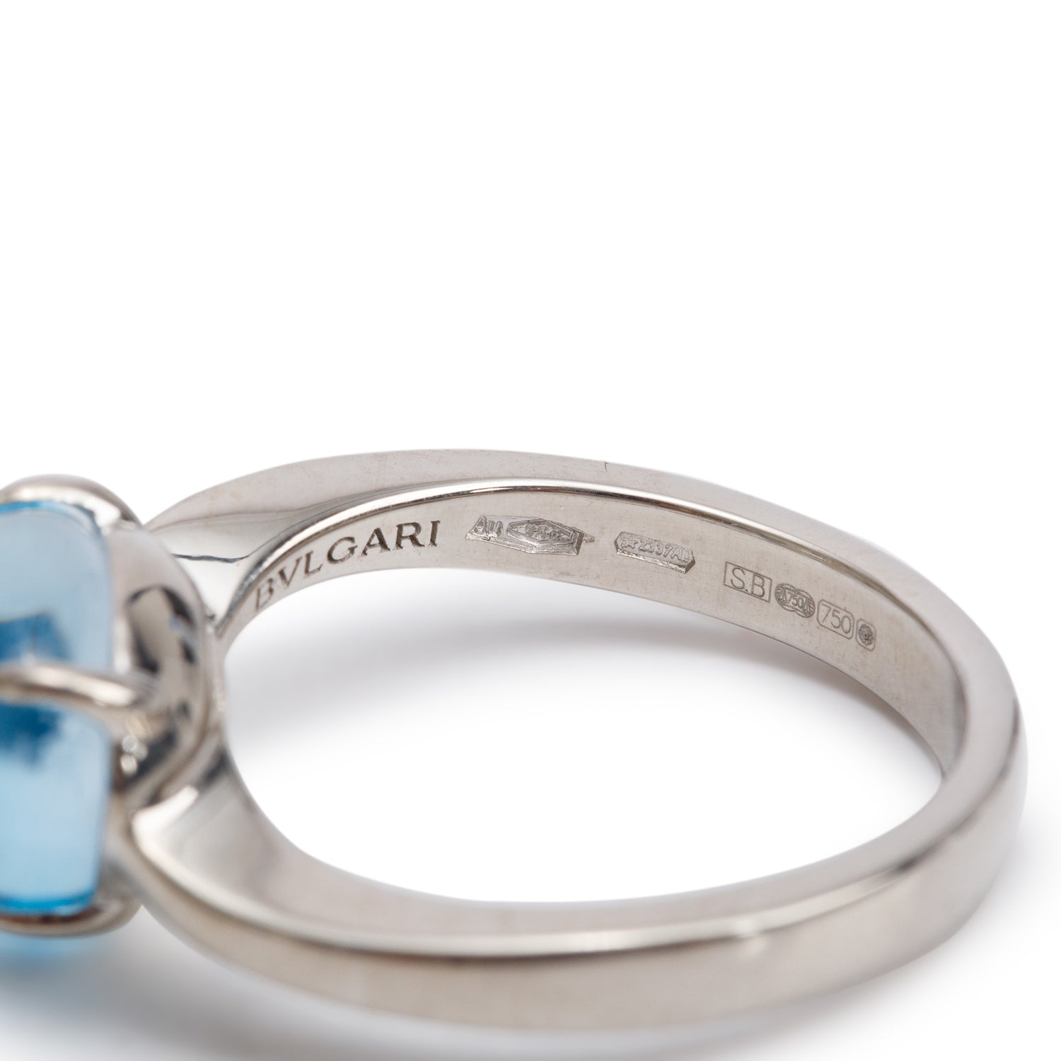 BVLGARI 18k White Gold Blue Topaz Sassi Mediterranean Eden Ring, Size 7 w/ Box