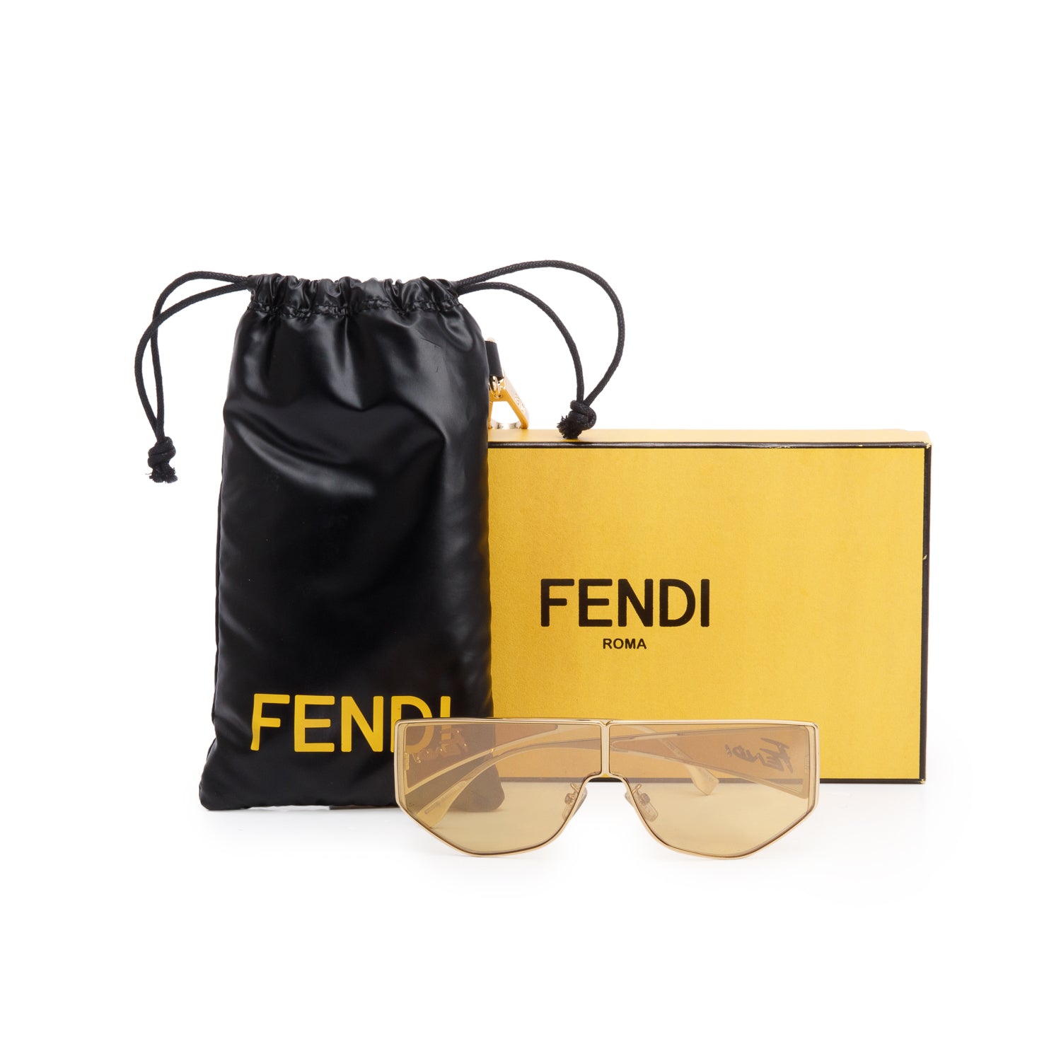 Fendi FE40051U Gold Metal Disco Geometric Shield Sunglasses w/ Box & Authenticity Card
