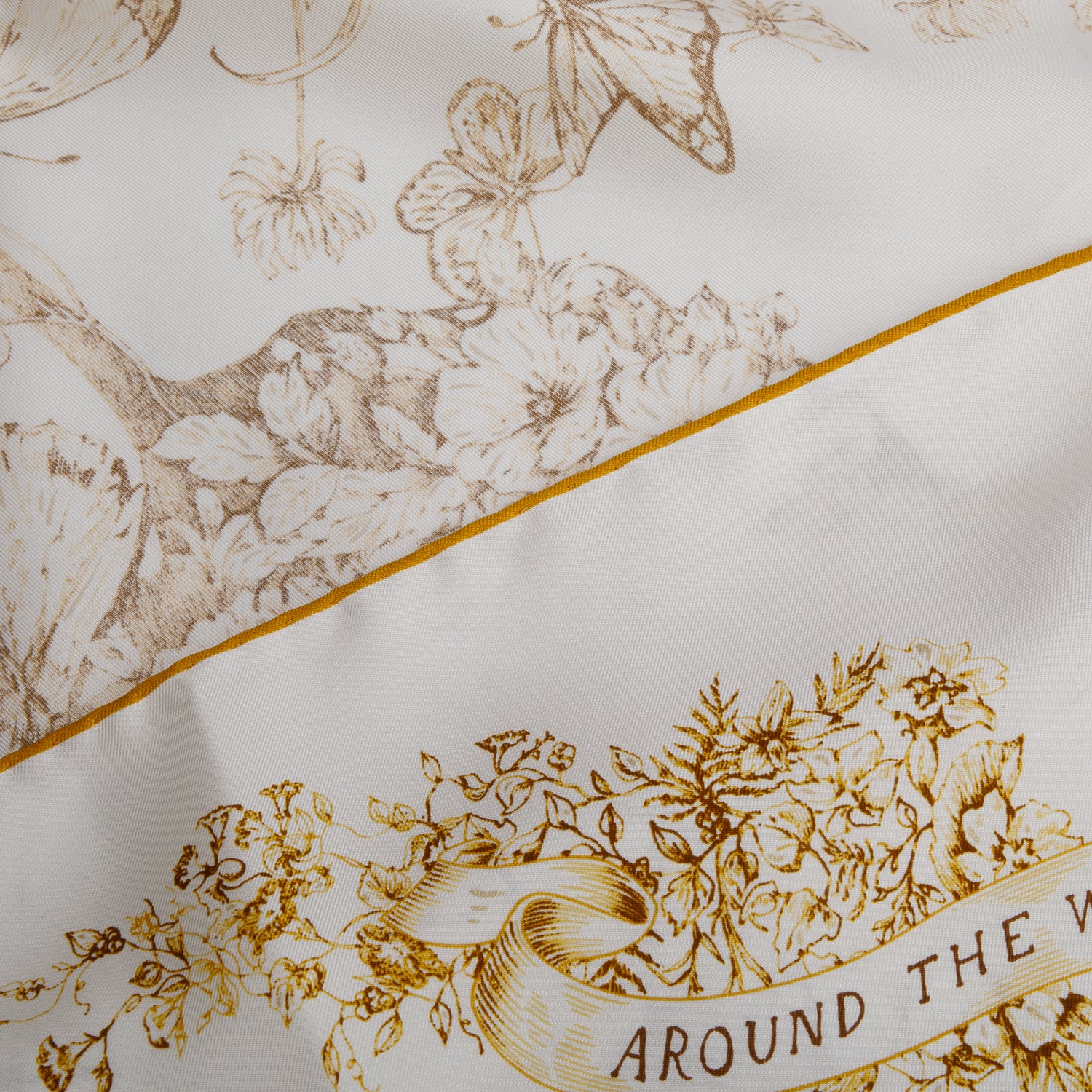 Christian Dior White/Yellow 'Around The World' Silk Scarf 90 w/ Box