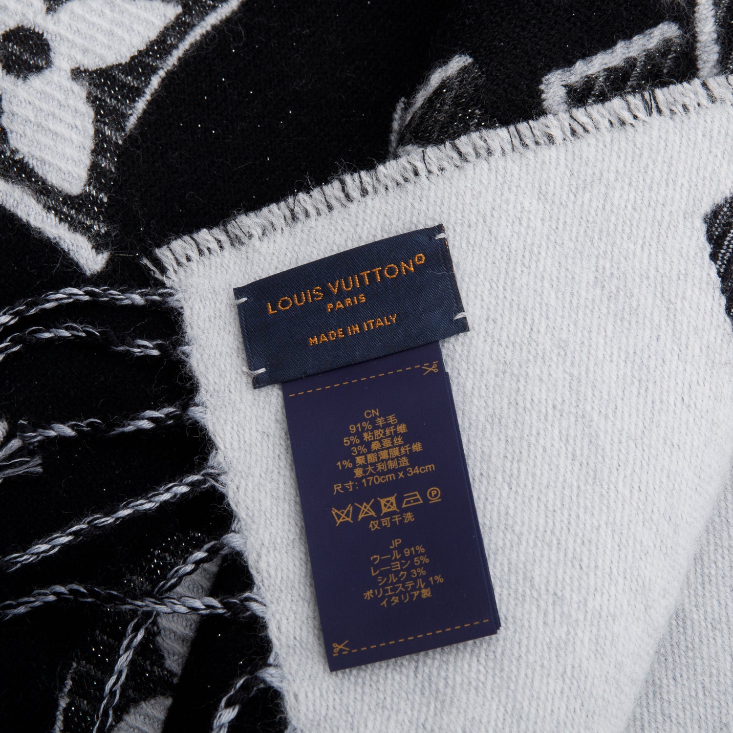 Louis Vuitton Black LV Essential Monogram Wool Shine Scarf