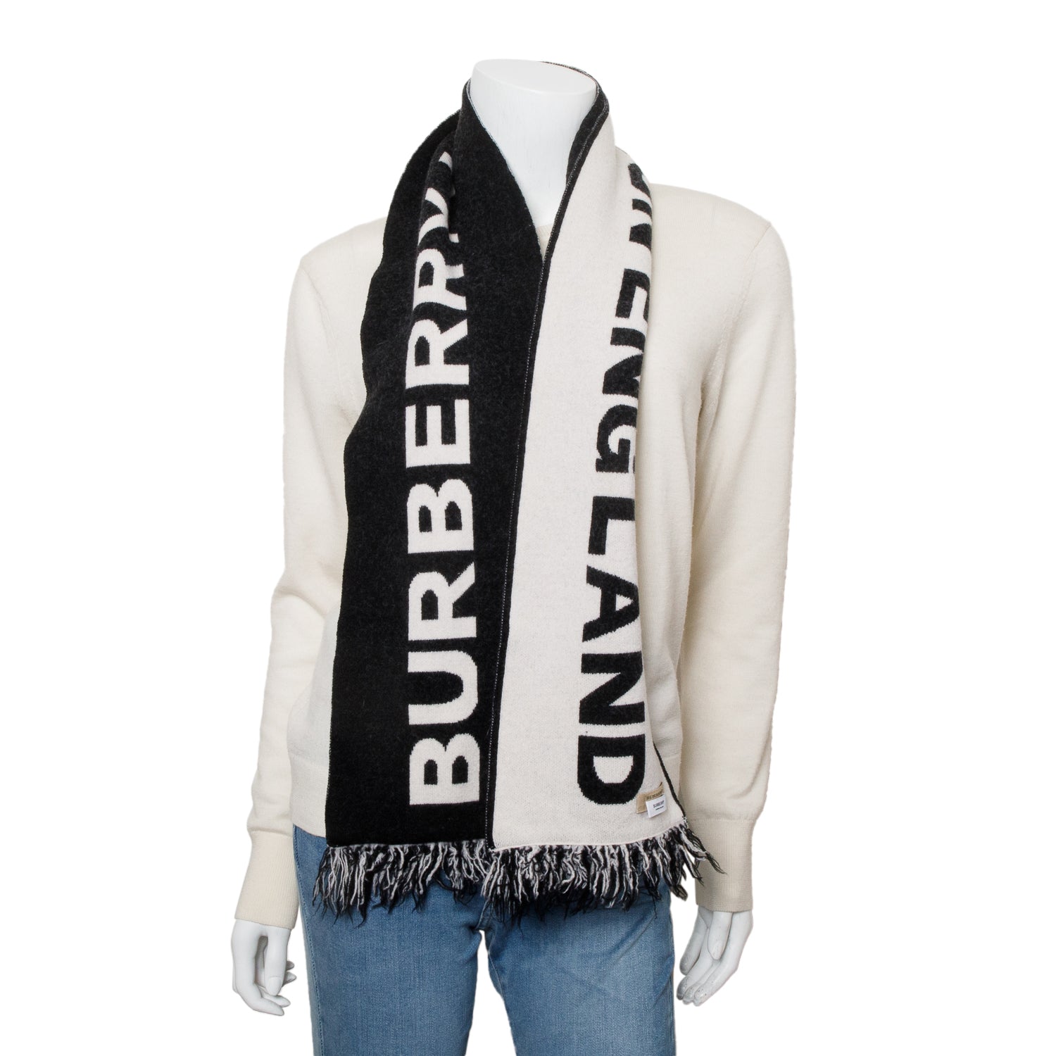 Burberry Black/Neutral Reversible Logo Wool Scarf