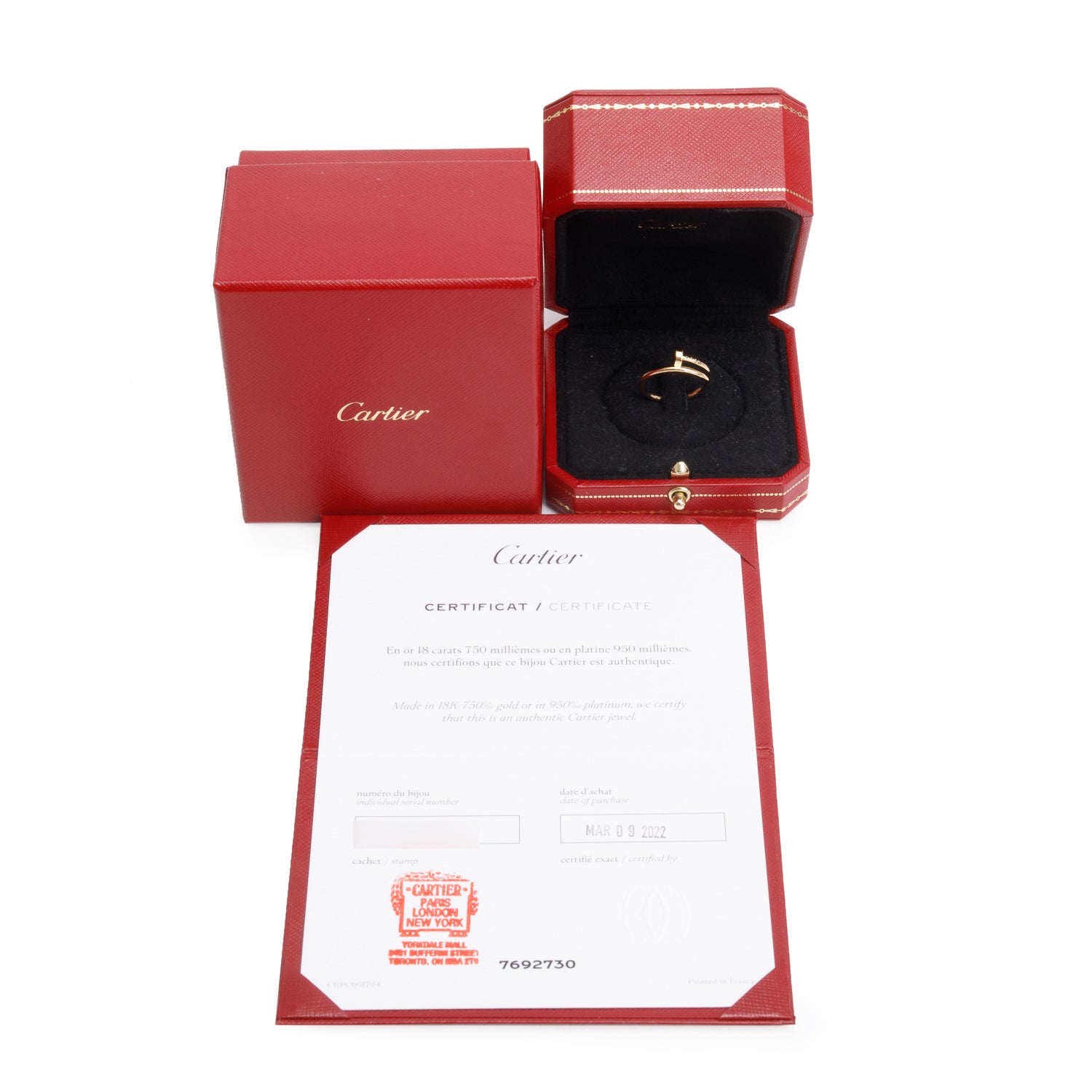 Cartier 18k Yellow Gold Juste Un Clou Ring, Small Model, Size 53 6.25 w/ Box, Receipt & Certificate