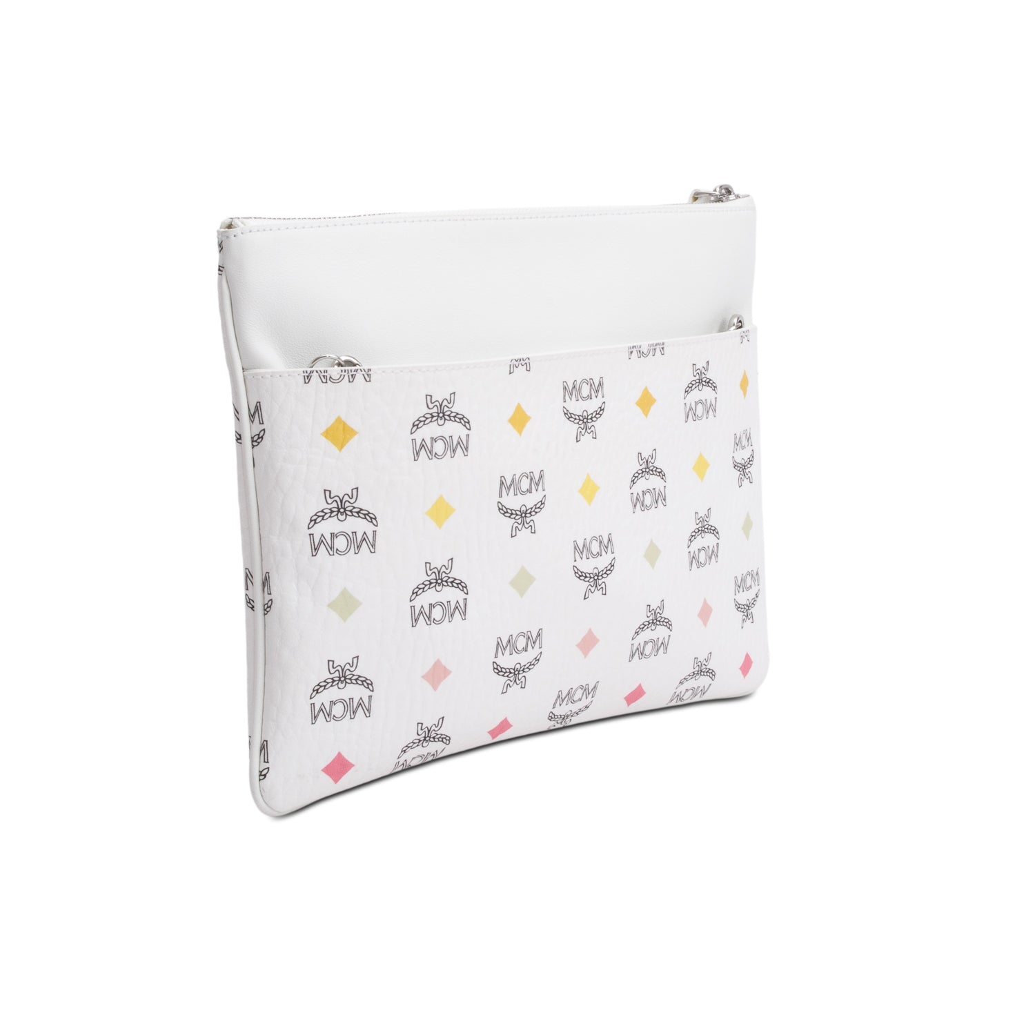 MCM White Rainbow Visetos Portuna Clutch Crossbody Bag w/ Strap