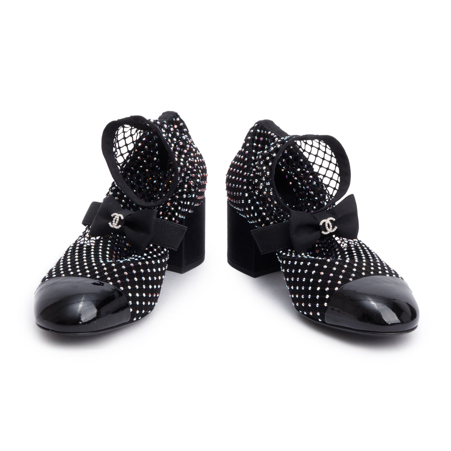 Chanel Black Interlocking CC Logo Bow & Crystal Accent Sock Boots, Size 38