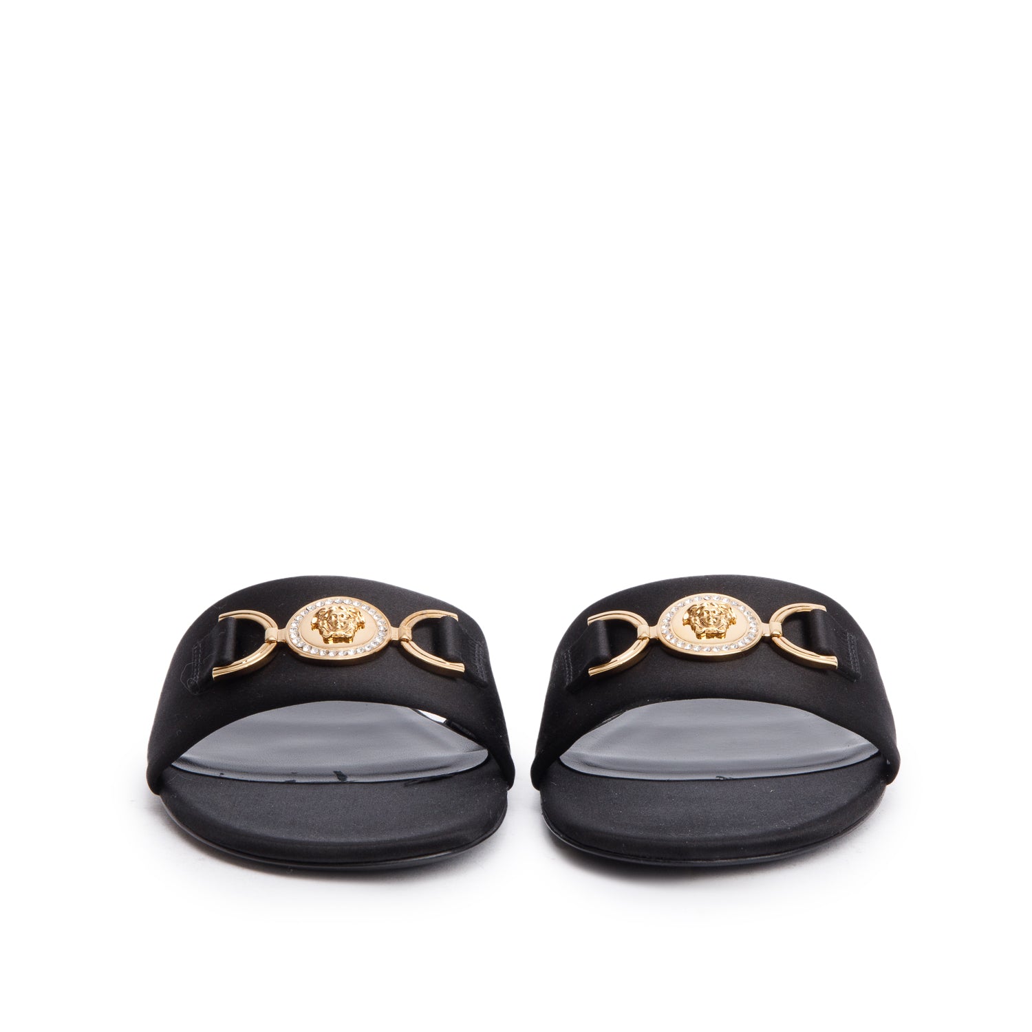 Versace Black Satin La Medusa Mule Sandals, Size 40 w/ Box & Receipt