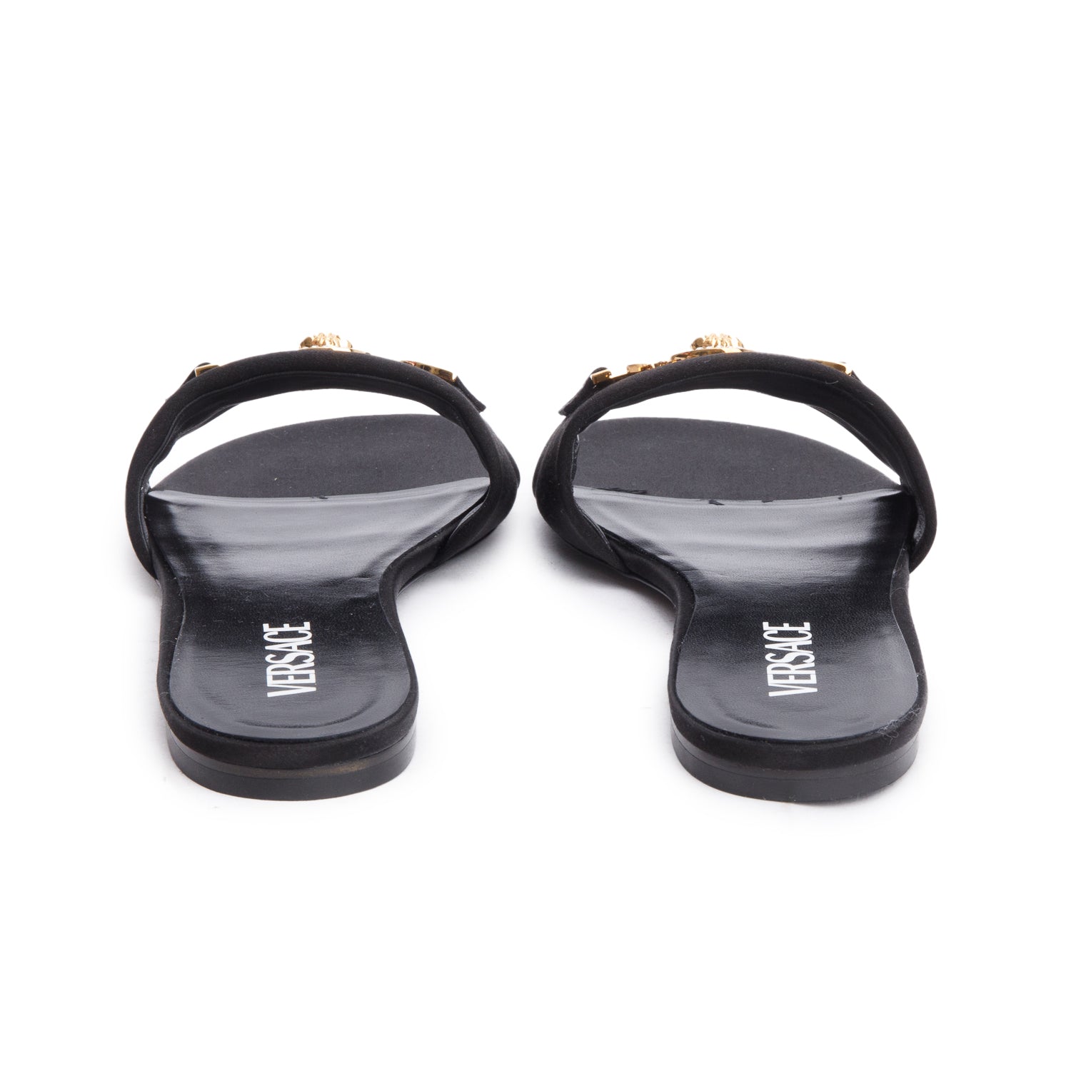 Versace Black Satin La Medusa Mule Sandals, Size 40 w/ Box & Receipt