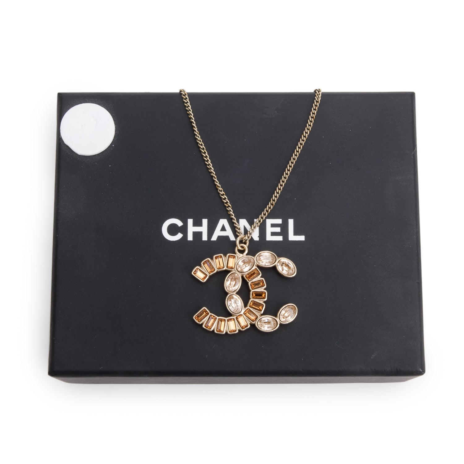 Chanel Gold-Plated Strass CC Pendant Necklace w/ Box