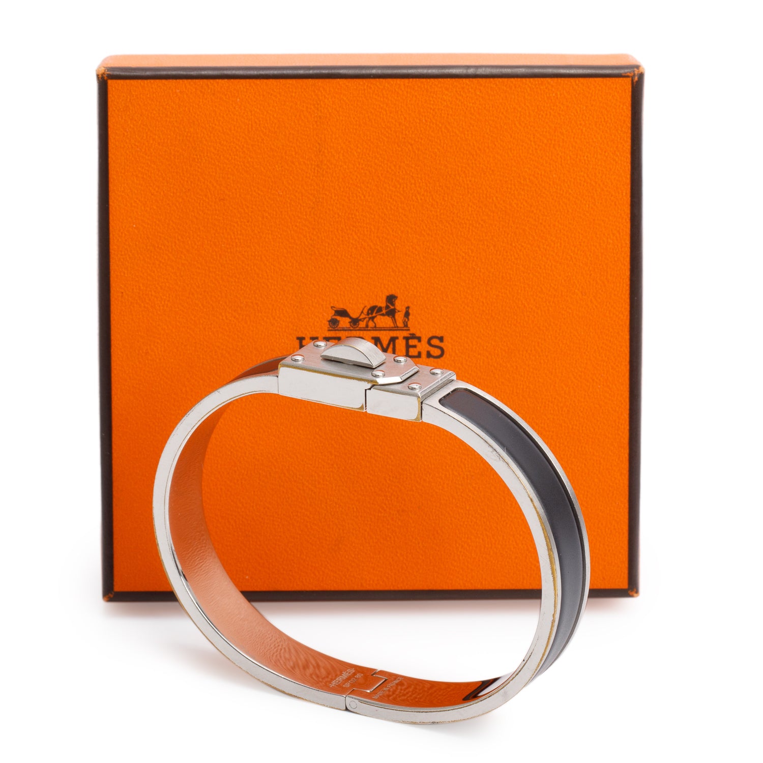 Hermes Palladium Plated Matte Black Enamel Kelly Bracelet w/ Box