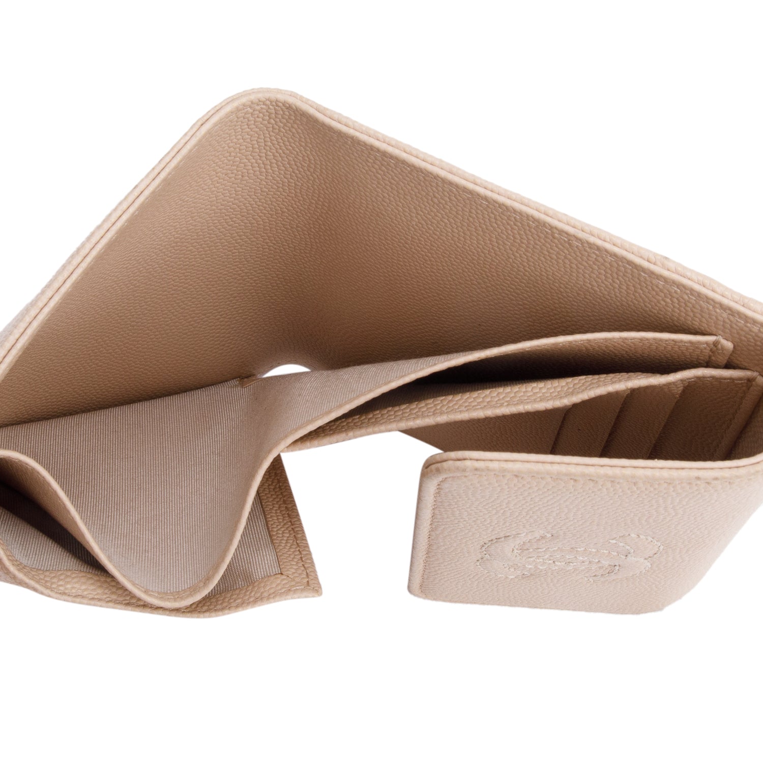 Chanel Beige Caviar Leather Timeless Trifold Compact Wallet w/ Box & Authenticity Card