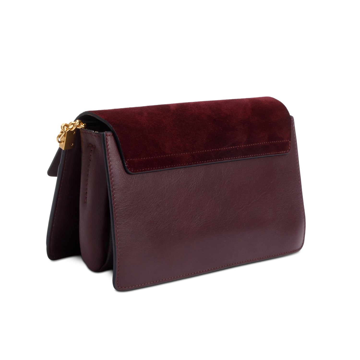 Chloe Burgundy Suede & Calfskin Leather Studded Small Faye Shoulder Bag