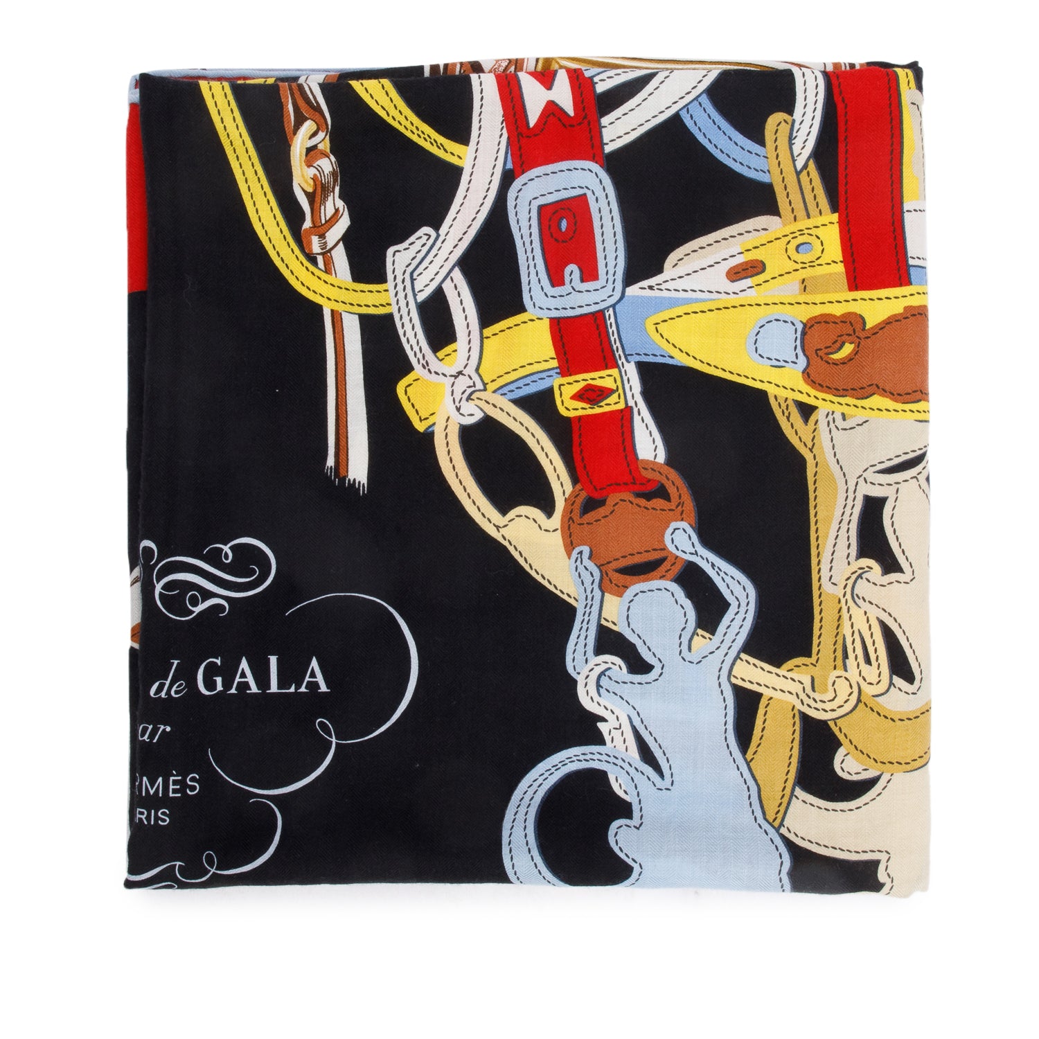 Hermes Black & Multicolor 'Brides de Gala' Cashmere Silk Shawl 140