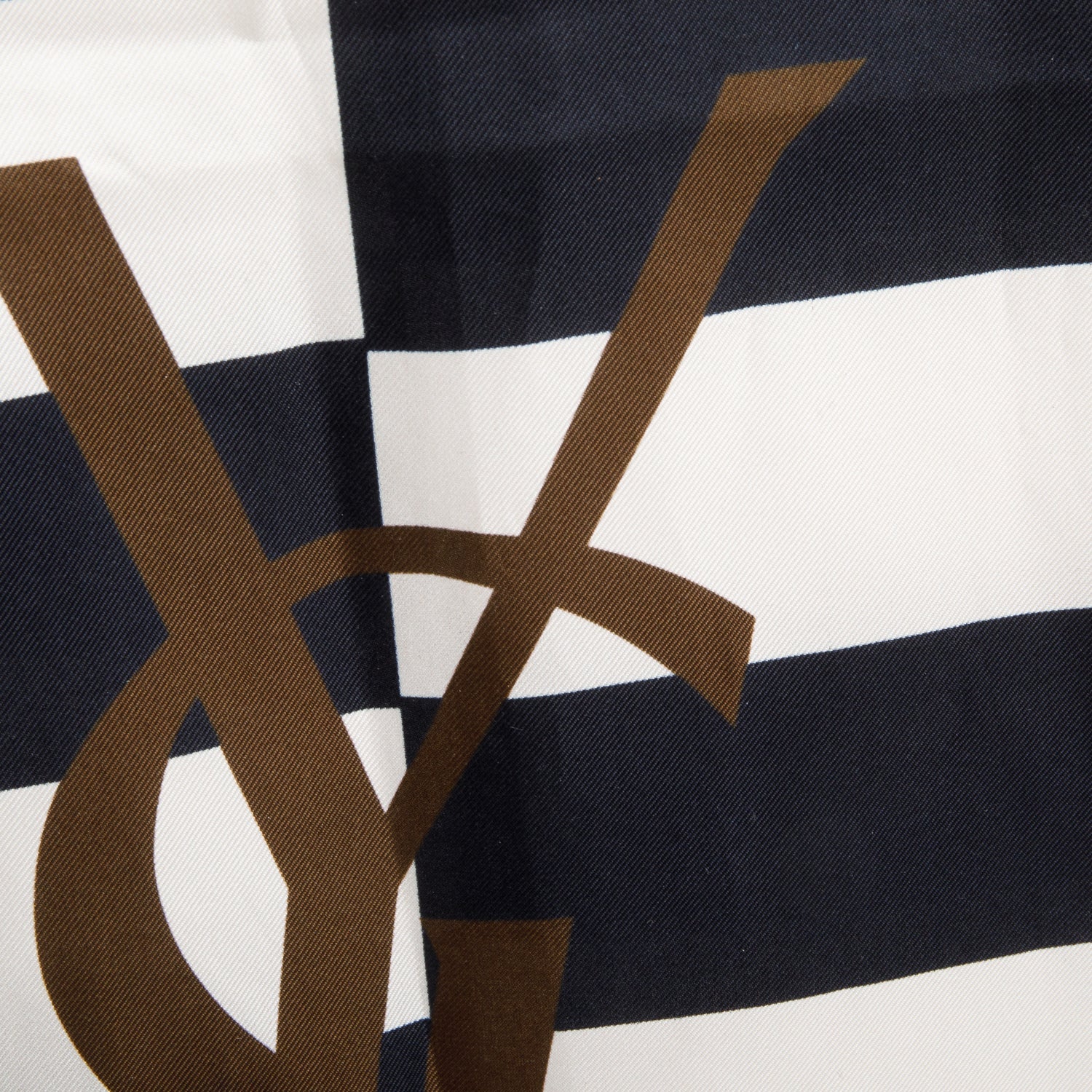 Saint Laurent Black/Brown/White Logo Striped Print Silk Scarf
