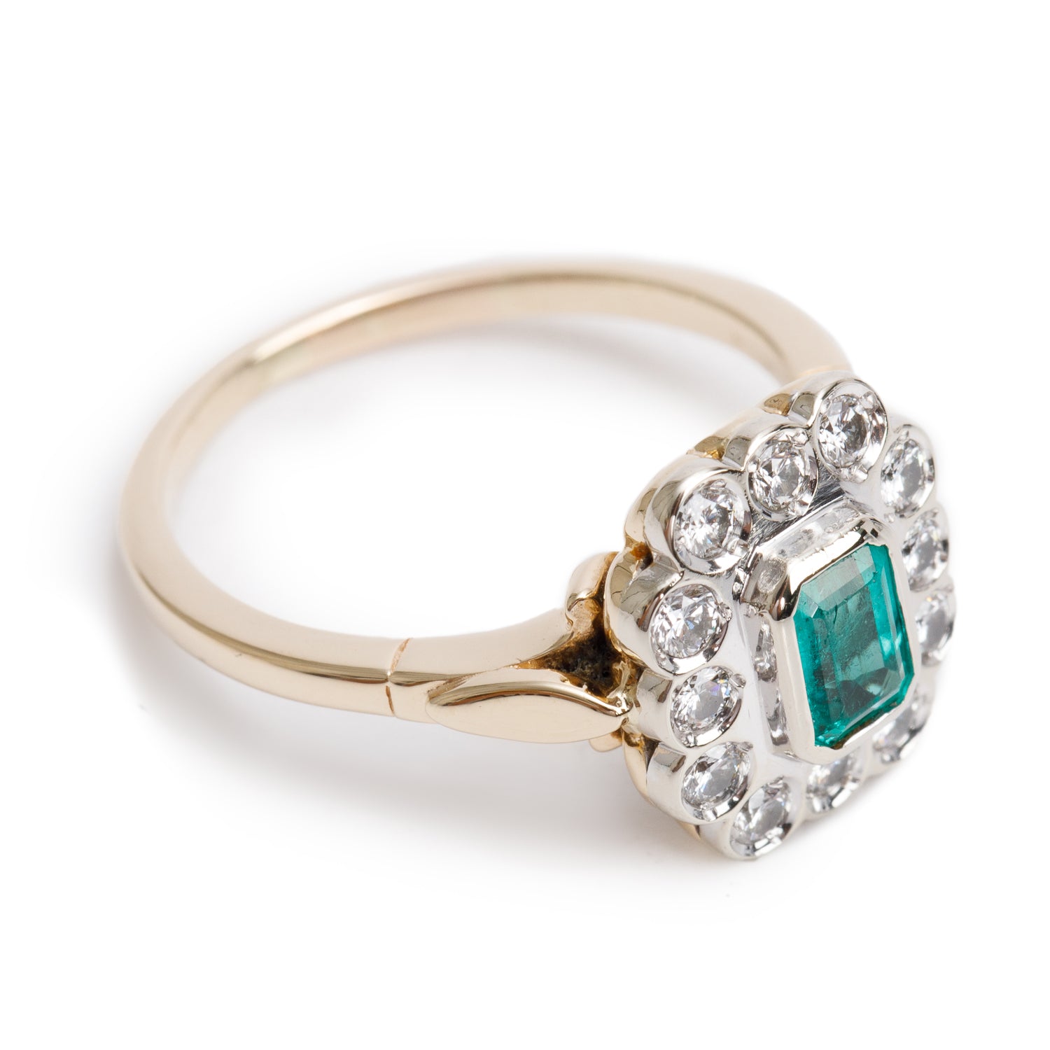 14k Yellow & White Gold Emerald & Diamond Ring, Size 8