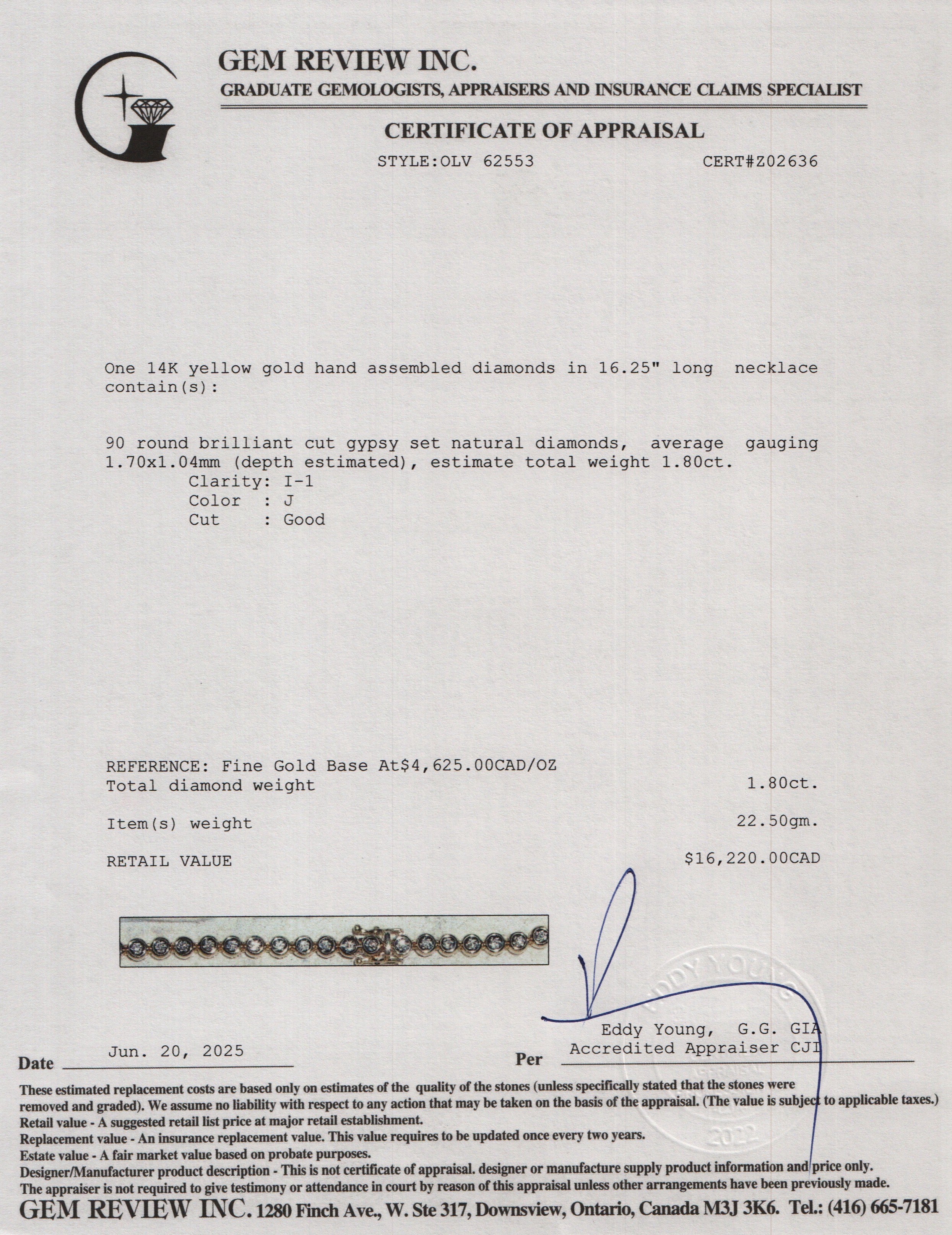 14k Yellow Gold 1.80 tcw. Diamond Tennis Necklace