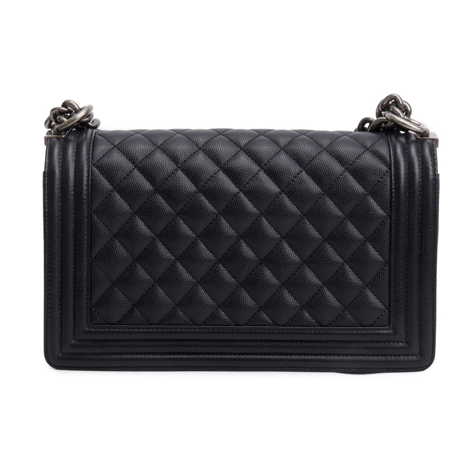 Chanel Black Quilted Caviar Leather Medium Boy Bag w/ Box