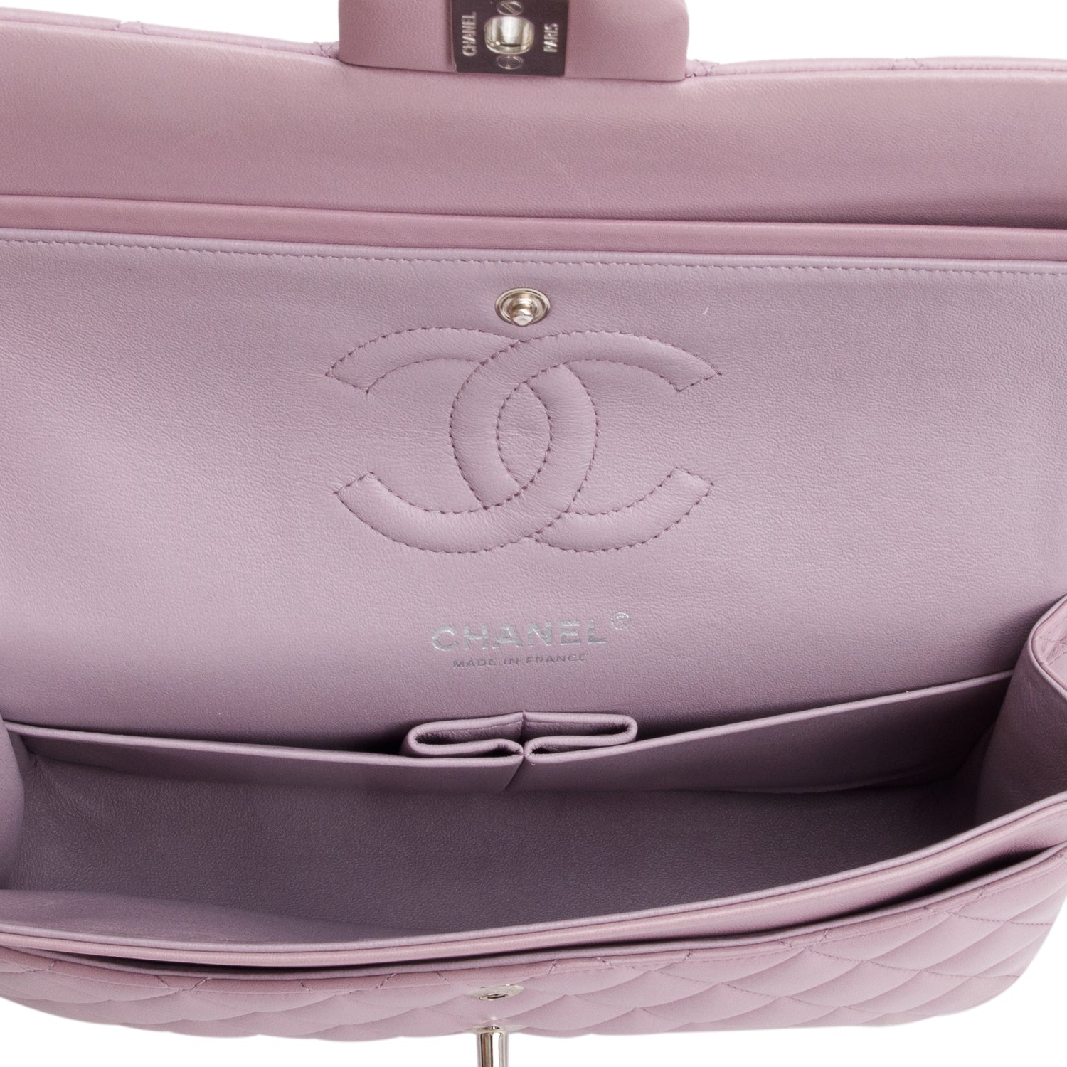 Chanel Purple Quilted Lambskin Leather Classic Medium Double Flap Bag w/ Box & Authenticity Card