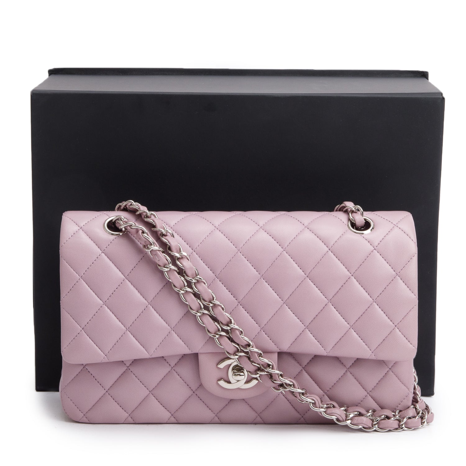 Chanel Purple Quilted Lambskin Leather Classic Medium Double Flap Bag w/ Box & Authenticity Card