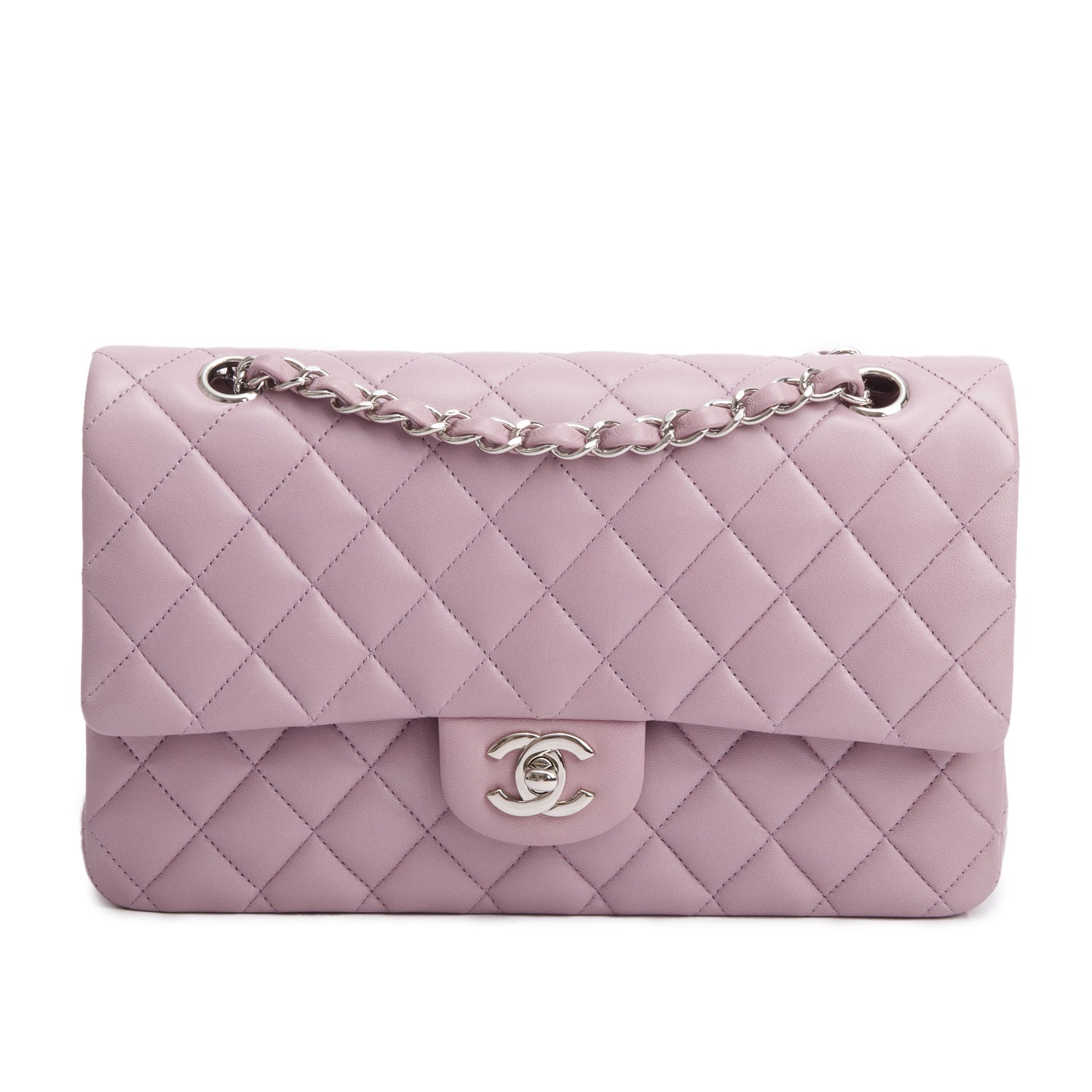 Chanel Purple Quilted Lambskin Leather Classic Medium Double Flap Bag w/ Box & Authenticity Card