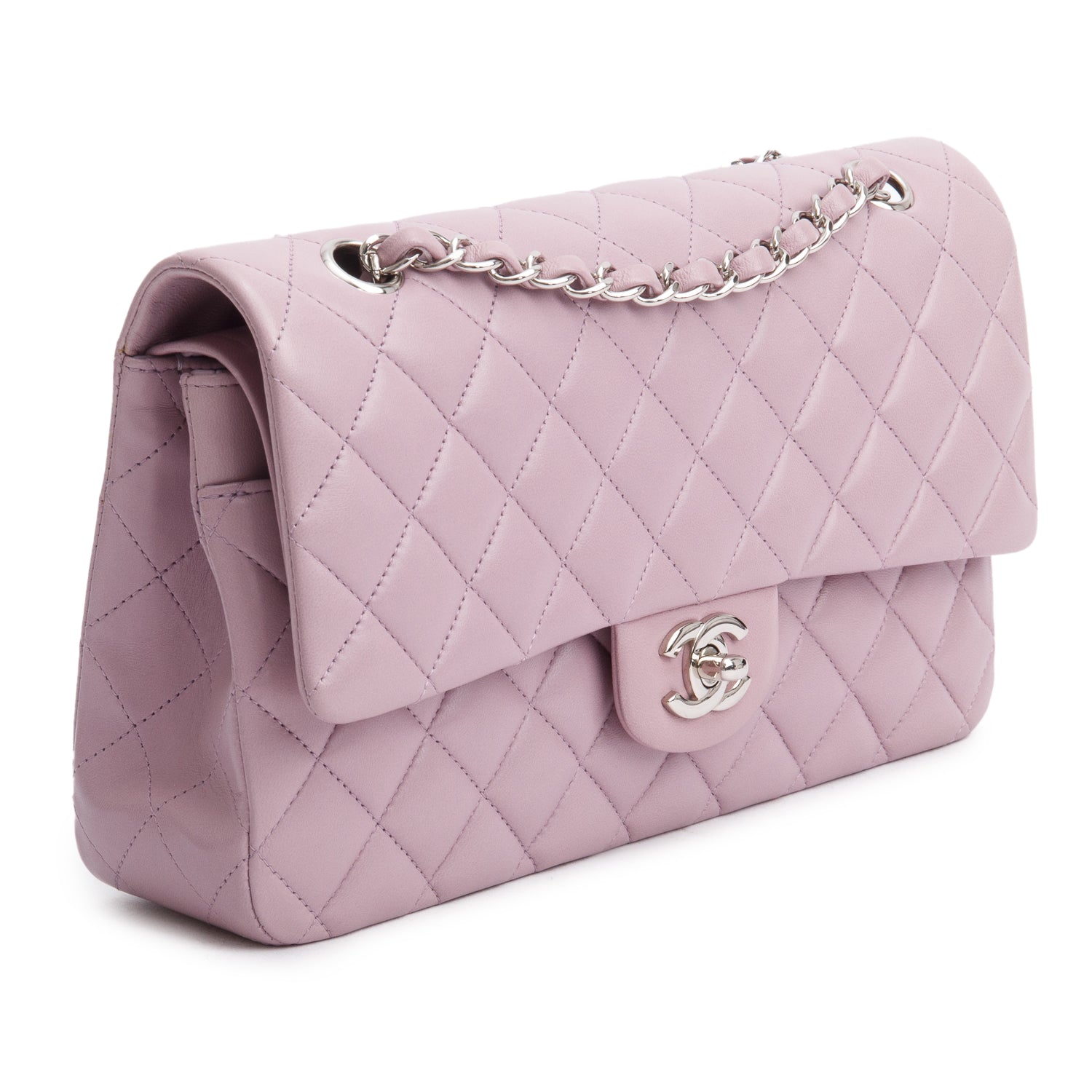 Chanel Purple Quilted Lambskin Leather Classic Medium Double Flap Bag w/ Box & Authenticity Card