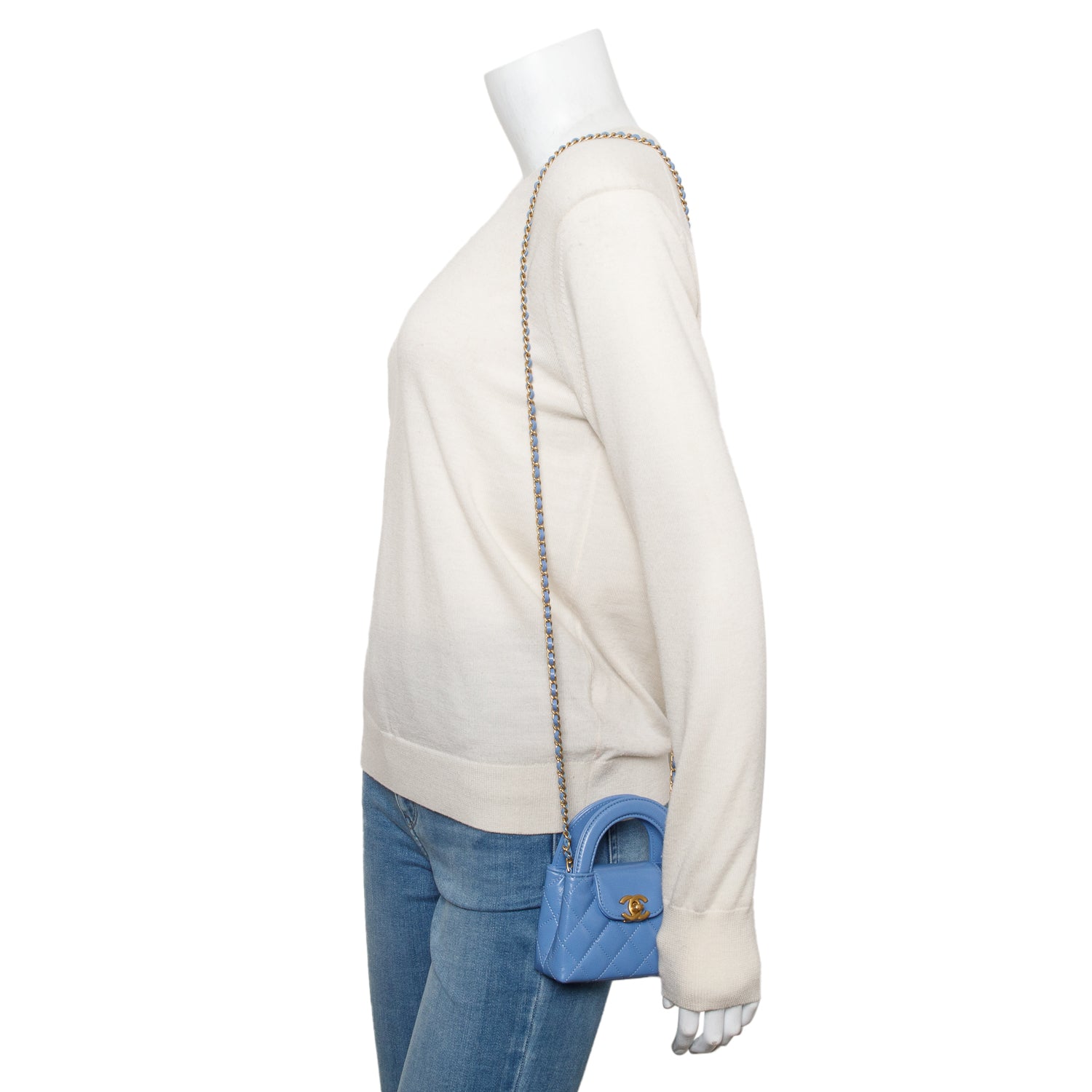 Chanel 2025 Bue Shiny Aged Calfskin Leather Nano Kelly Crossbody Bag w/ Box & Receipt