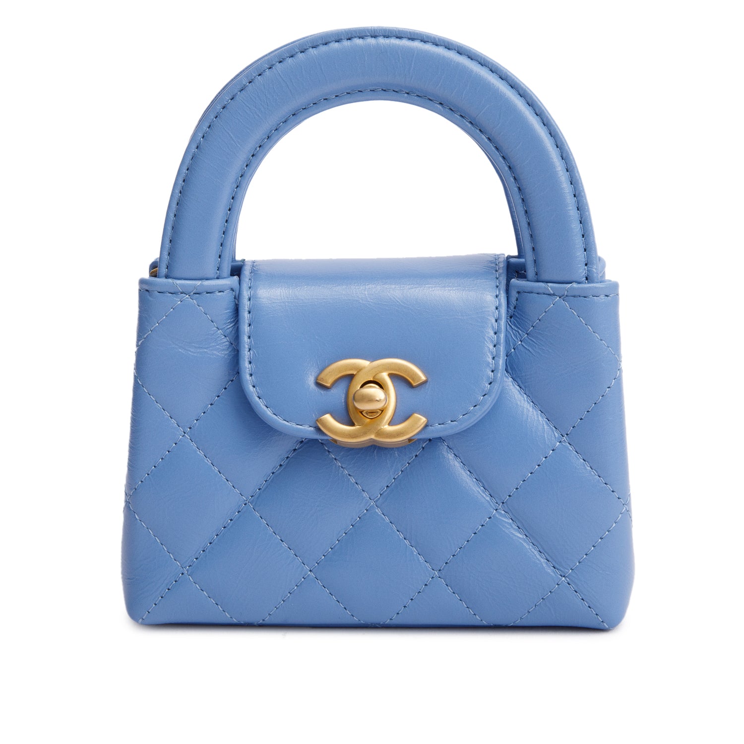 Chanel 2025 Bue Shiny Aged Calfskin Leather Nano Kelly Crossbody Bag w/ Box & Receipt