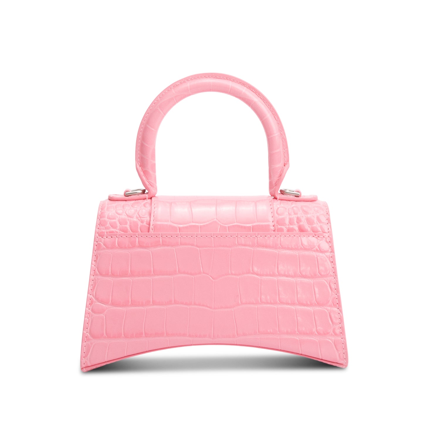 Balenciaga Pink Croc-Embossed Leather XS Hourglass Top Handle Bag w/ Strap